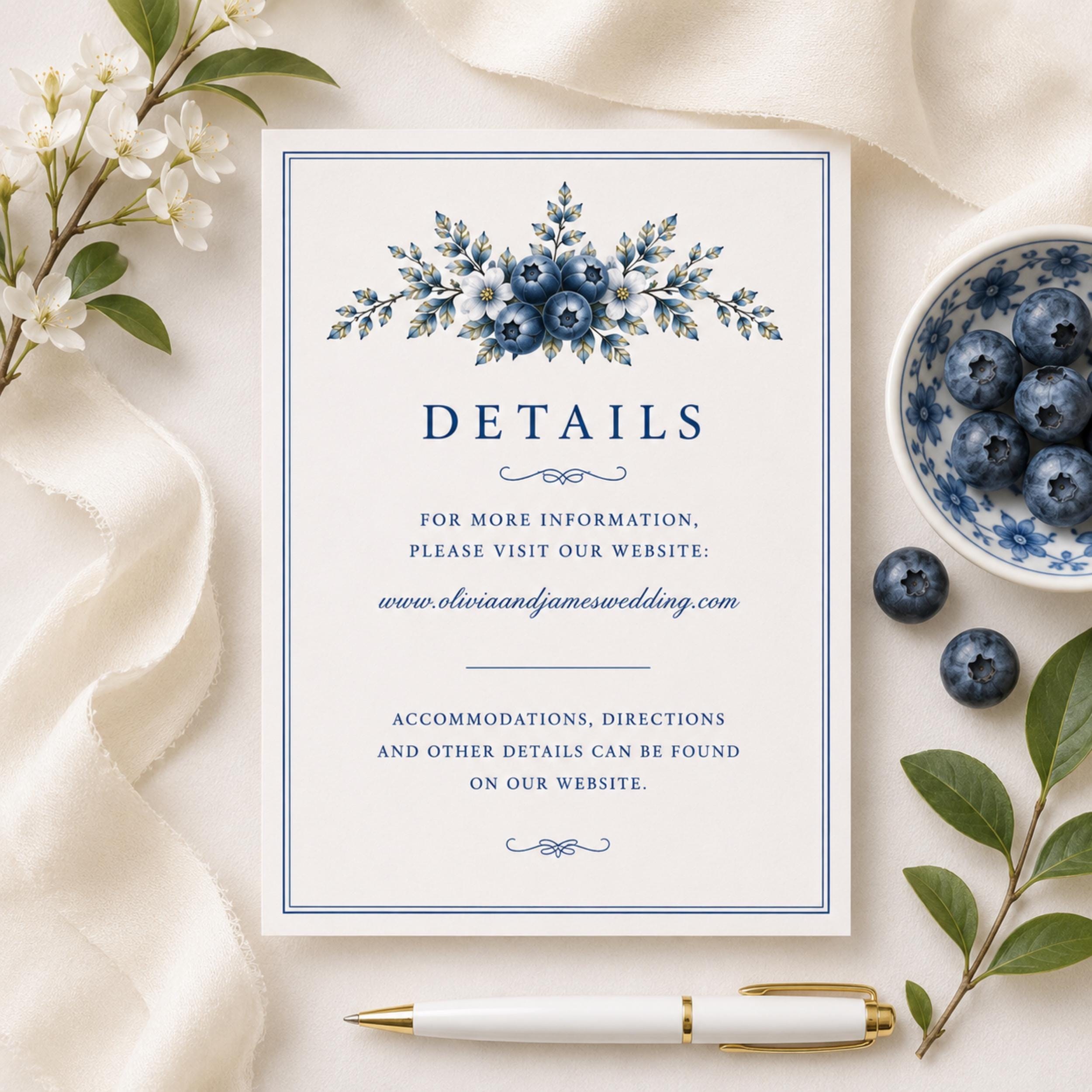 Blueberry & Birch Wedding Invitation Suite | Semi-Custom Wedding Invitations | Elegant Blue Botanical Designs, view 5