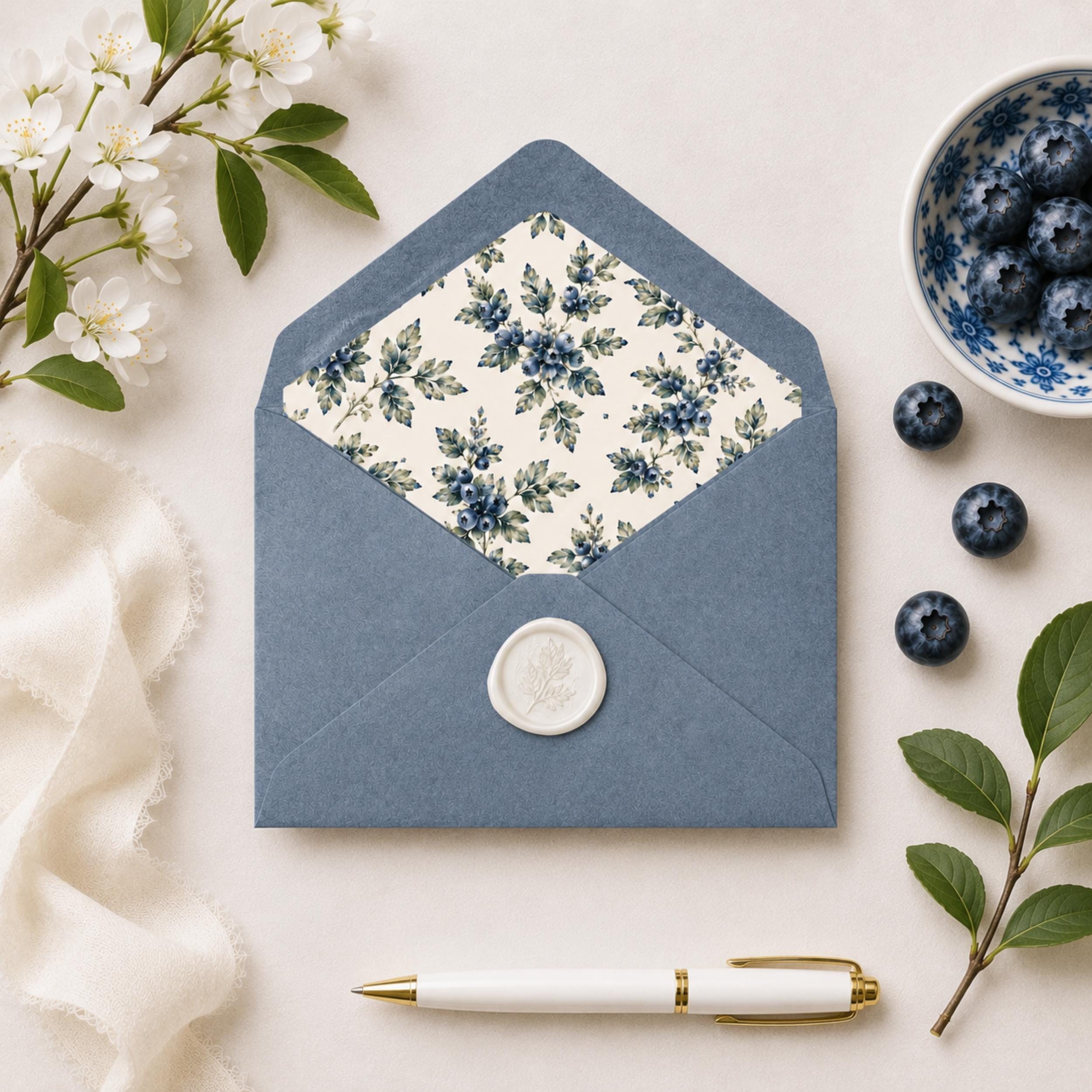 Blueberry & Birch Wedding Invitation Suite | Semi-Custom Wedding Invitations | Elegant Blue Botanical Designs, view 7