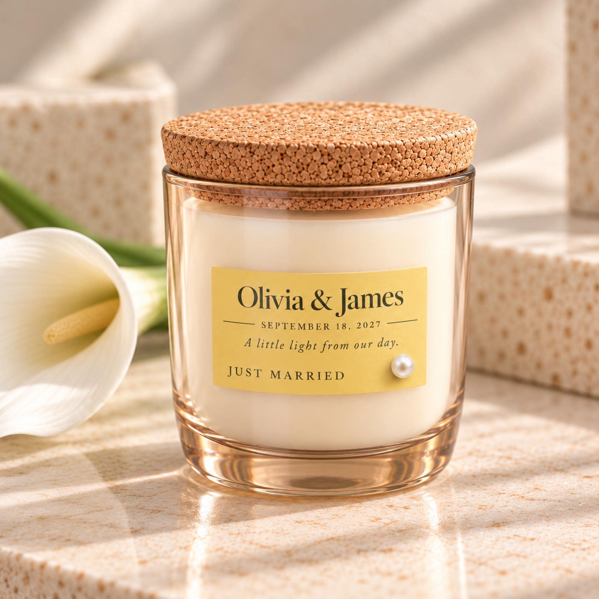 Personalized Wedding Favor Candle, Cork Lid, Soy Wax, Hemp Wick, Custom Date and Names, view 13