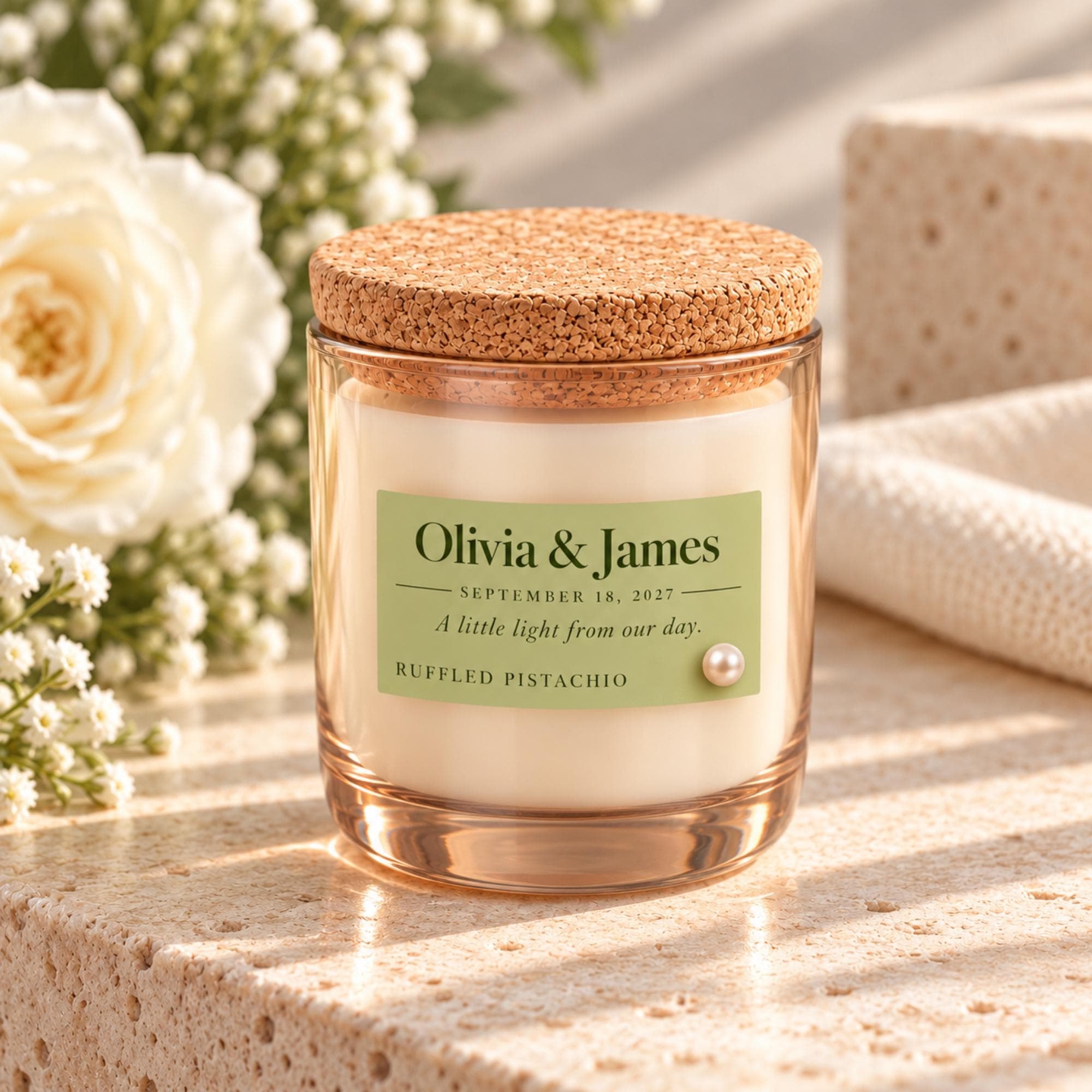 Personalized Wedding Favor Candle, Cork Lid, Soy Wax, Hemp Wick, Custom Date and Names, view 14