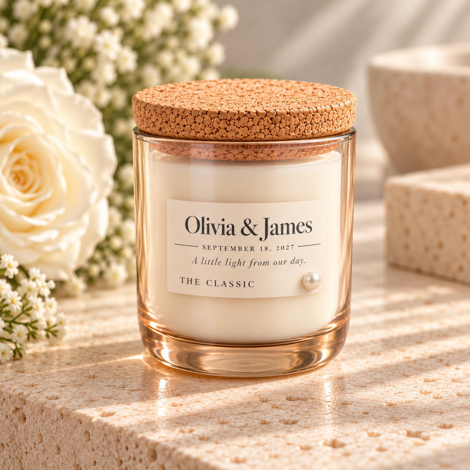 Personalized Wedding Favor Candle, Cork Lid, Soy Wax, Hemp Wick, Custom Date and Names, view 15