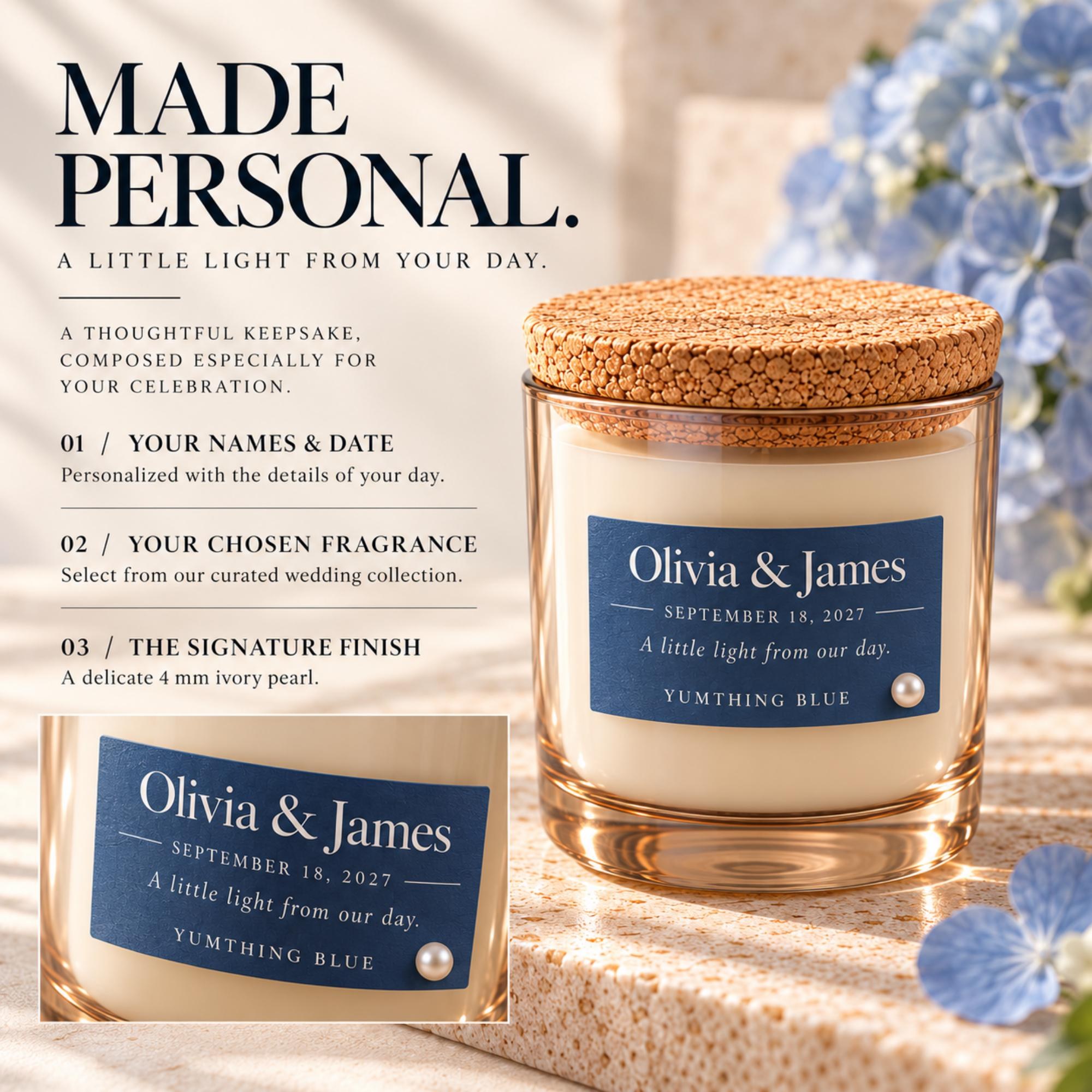 Personalized Wedding Favor Candle, Cork Lid, Soy Wax, Hemp Wick, Custom Date and Names, view 3