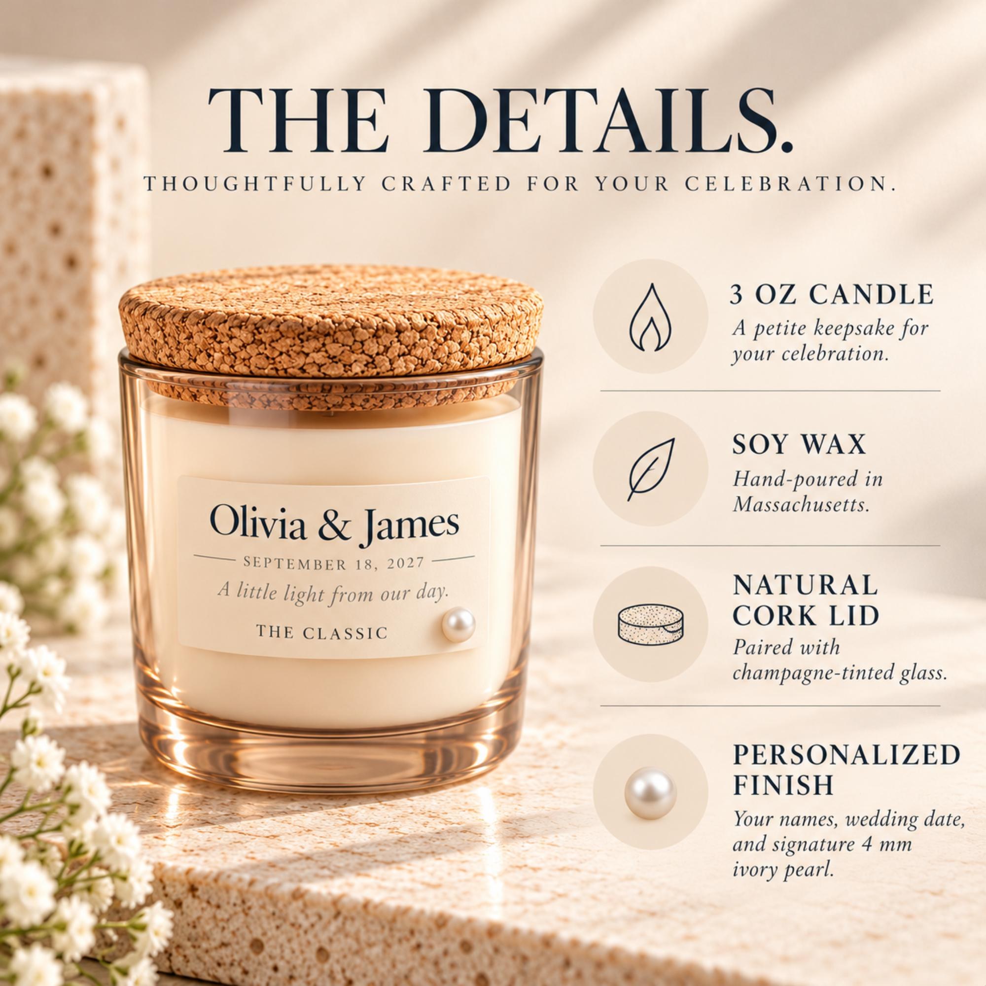 Personalized Wedding Favor Candle, Cork Lid, Soy Wax, Hemp Wick, Custom Date and Names, view 4