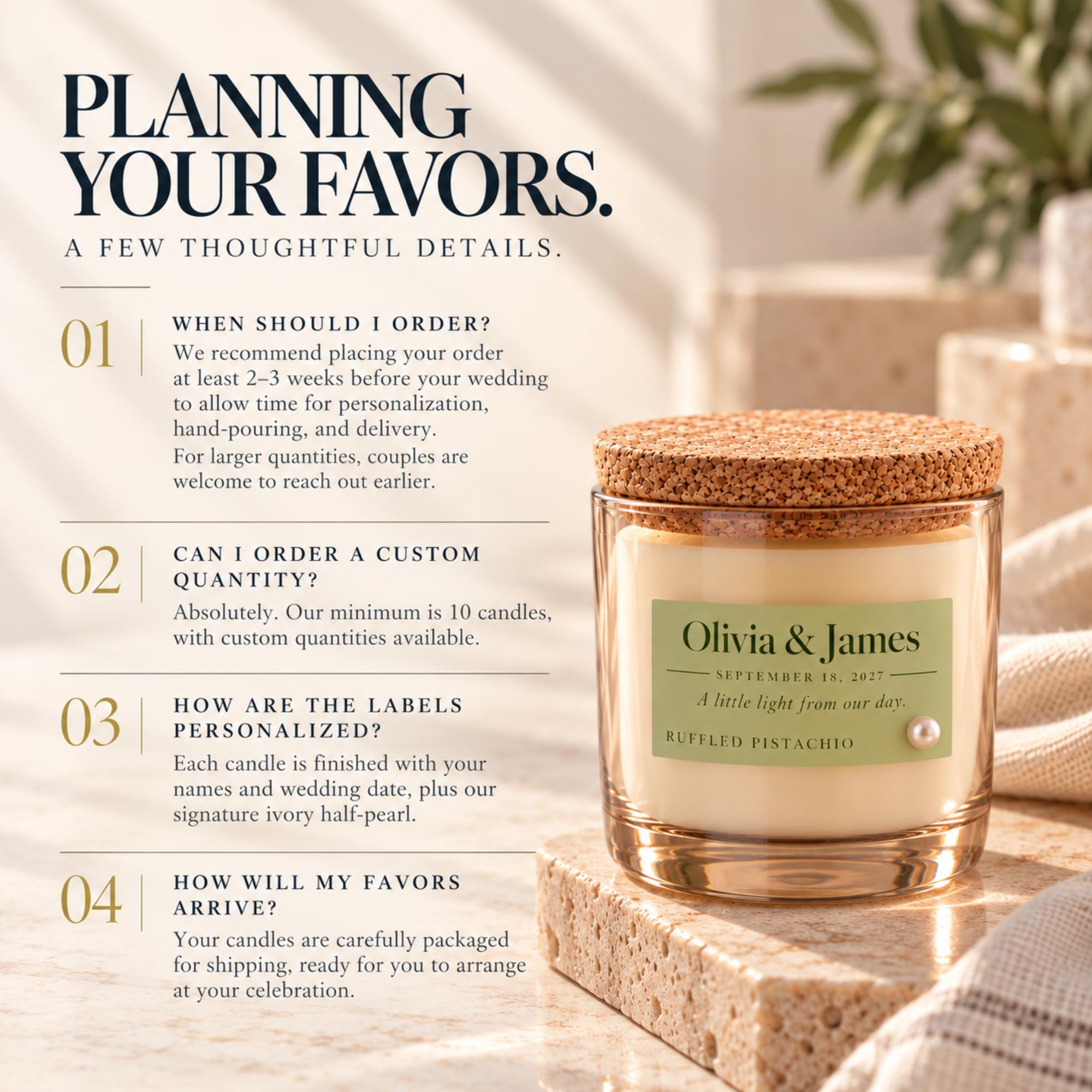 Personalized Wedding Favor Candle, Cork Lid, Soy Wax, Hemp Wick, Custom Date and Names, view 9