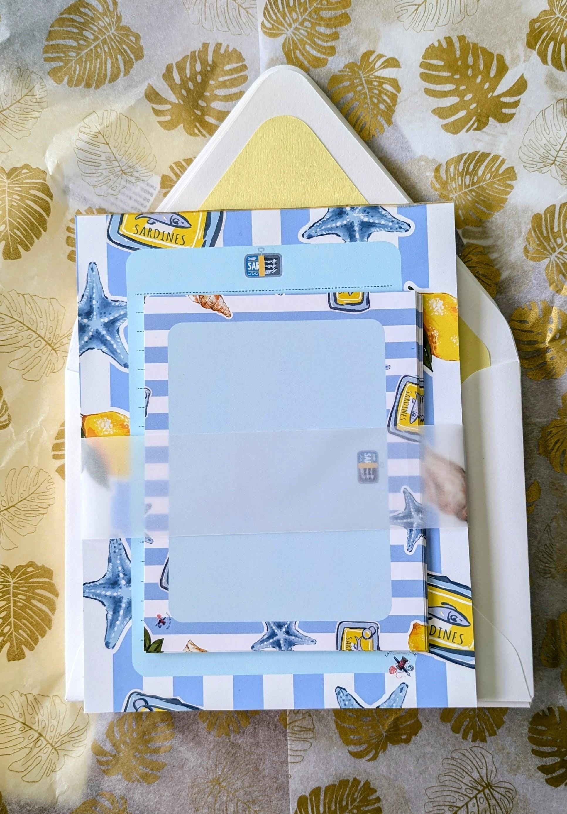 Sardine Stationery Set | Coastal Notepad and Notecards | Beach | Lemon and Sea Inspired Gift, view 3