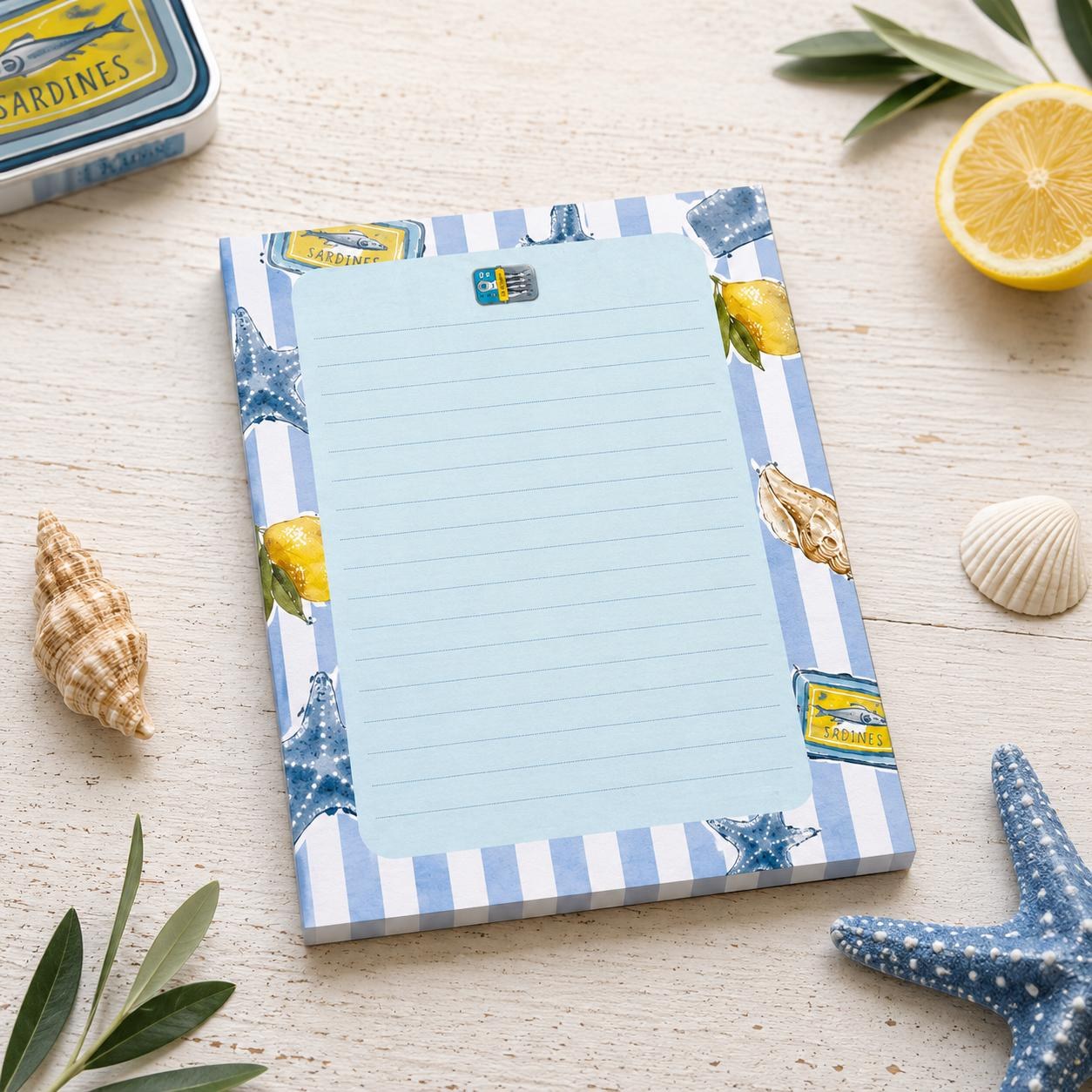 Sardine Stationery Set | Coastal Notepad and Notecards | Beach | Lemon and Sea Inspired Gift, view 6