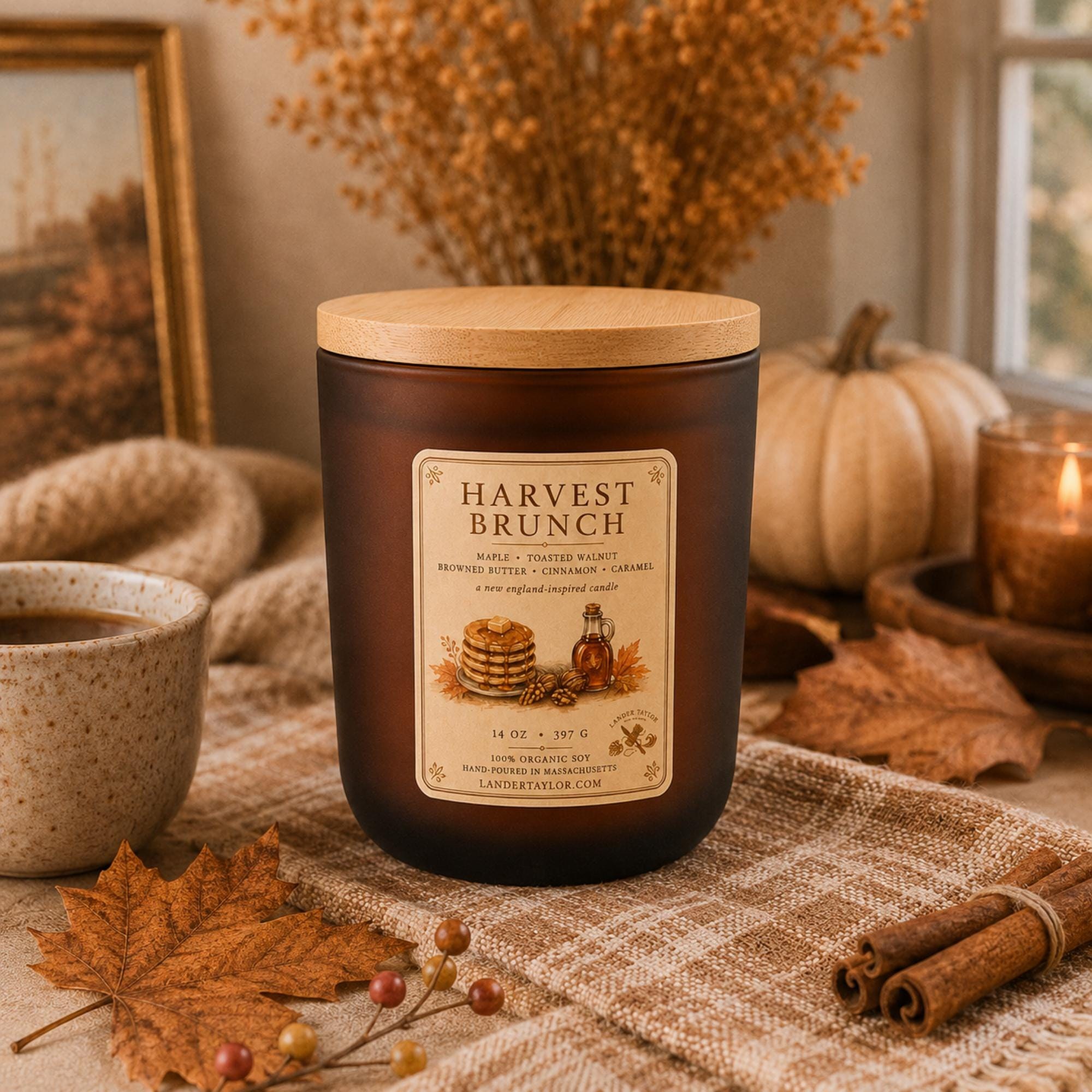 Maple Walnut Pancakes Hemp Wick Candle | Organic Soy Wax, Fall Harvest Scent, view 2