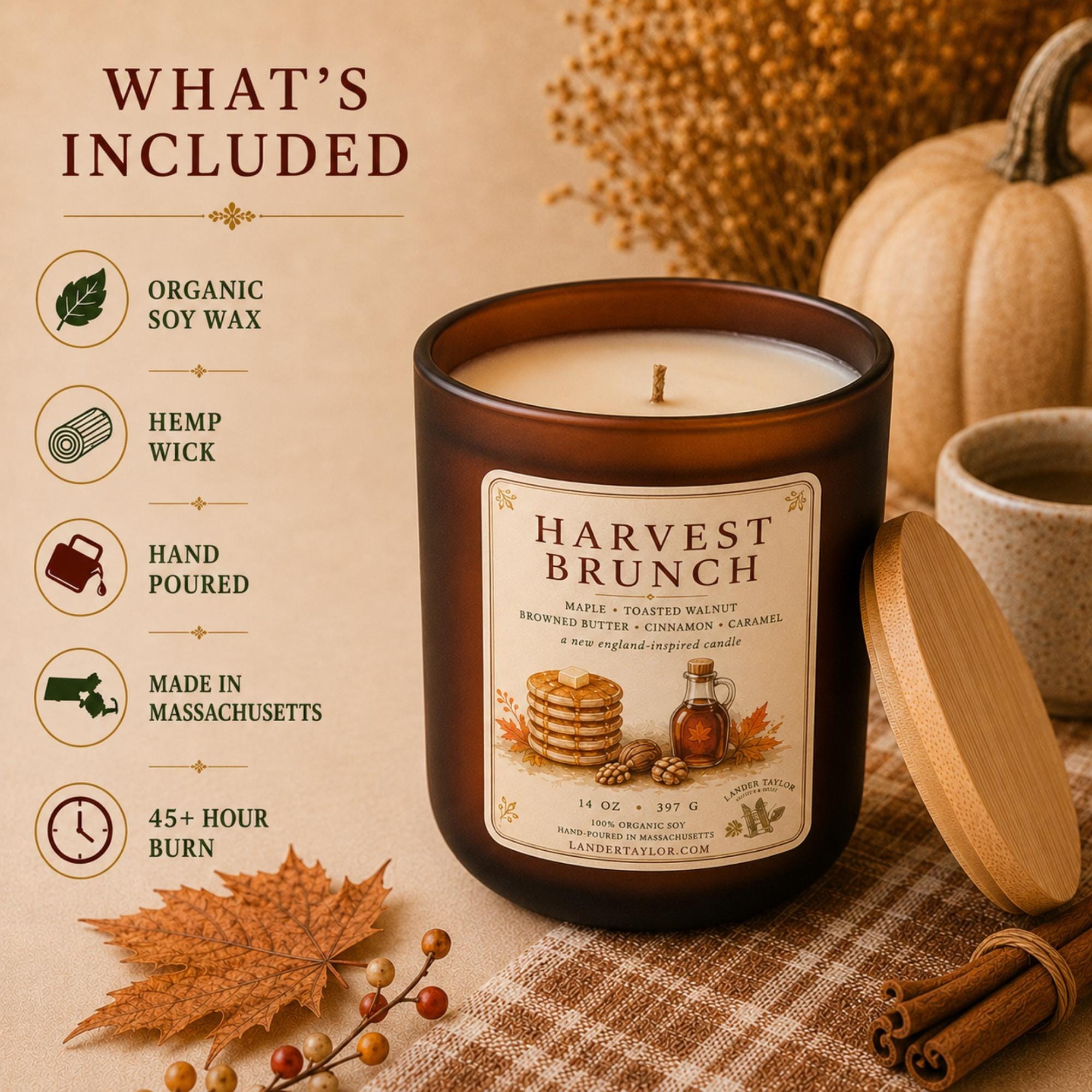 Maple Walnut Pancakes Hemp Wick Candle | Organic Soy Wax, Fall Harvest Scent, view 5