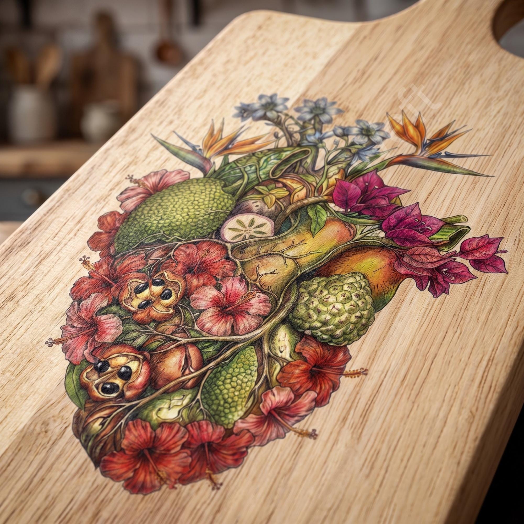 Cutting Board, Anatomical Heart Design, Tropical Botanical Artwork, Housewarming Gift, Display Decor, view 4