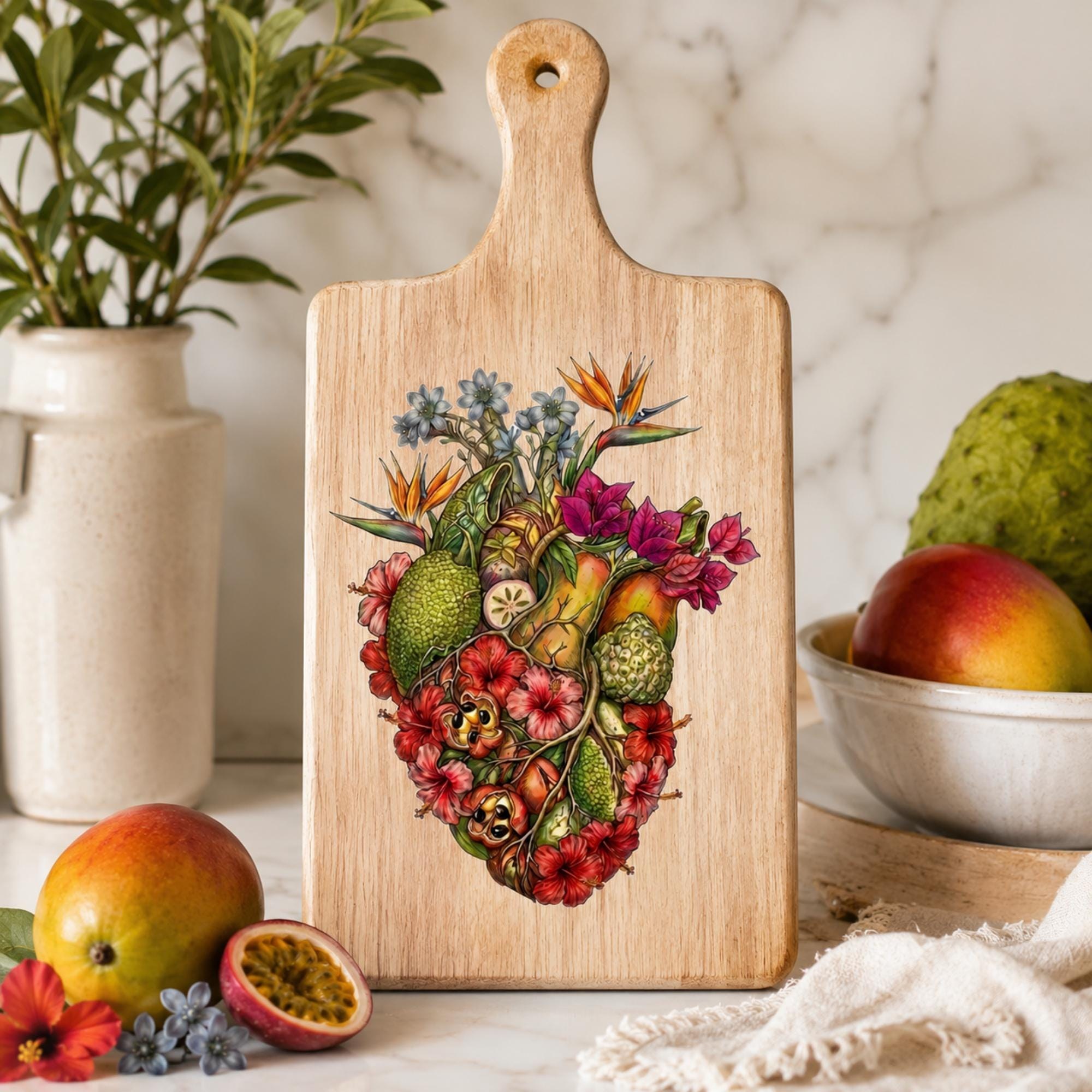 Cutting Board, Anatomical Heart Design, Tropical Botanical Artwork, Housewarming Gift, Display Decor, view 6