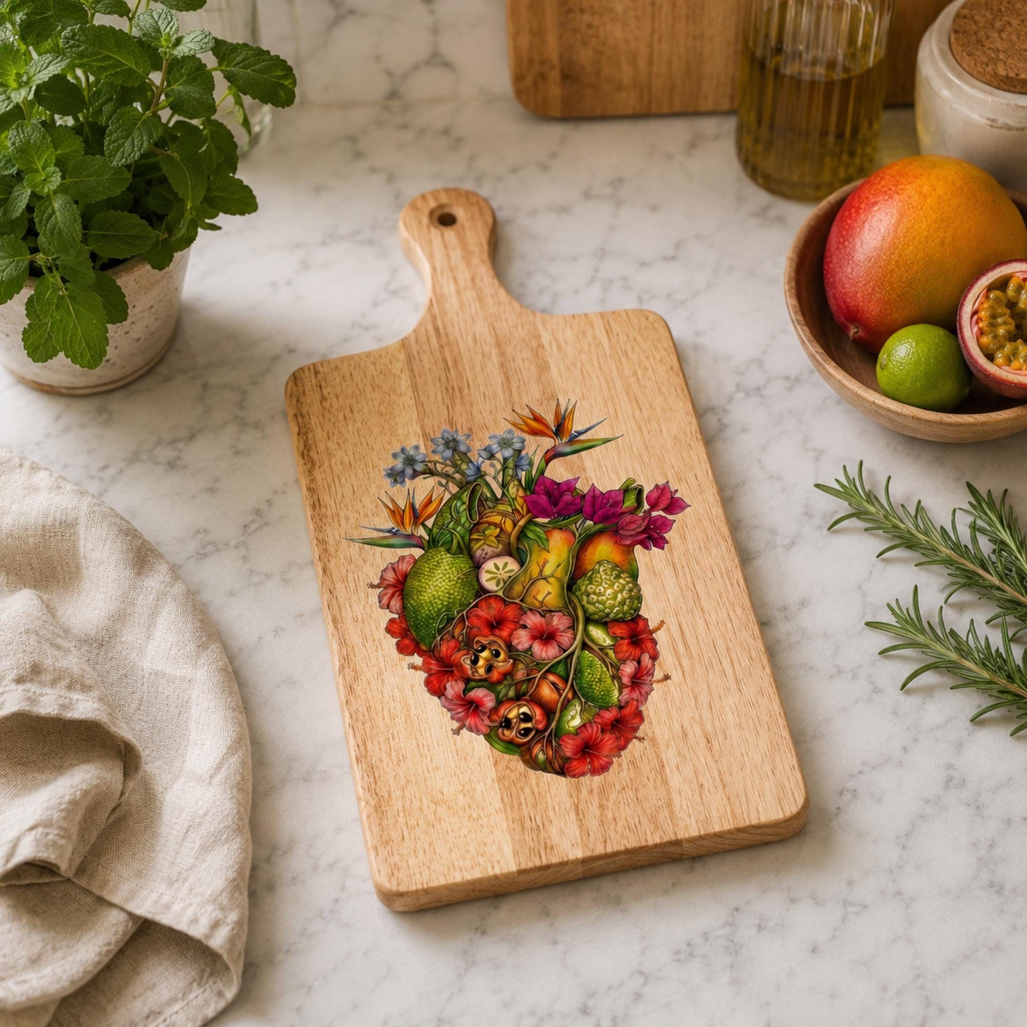 Cutting Board, Anatomical Heart Design, Tropical Botanical Artwork, Housewarming Gift, Display Decor, view 7