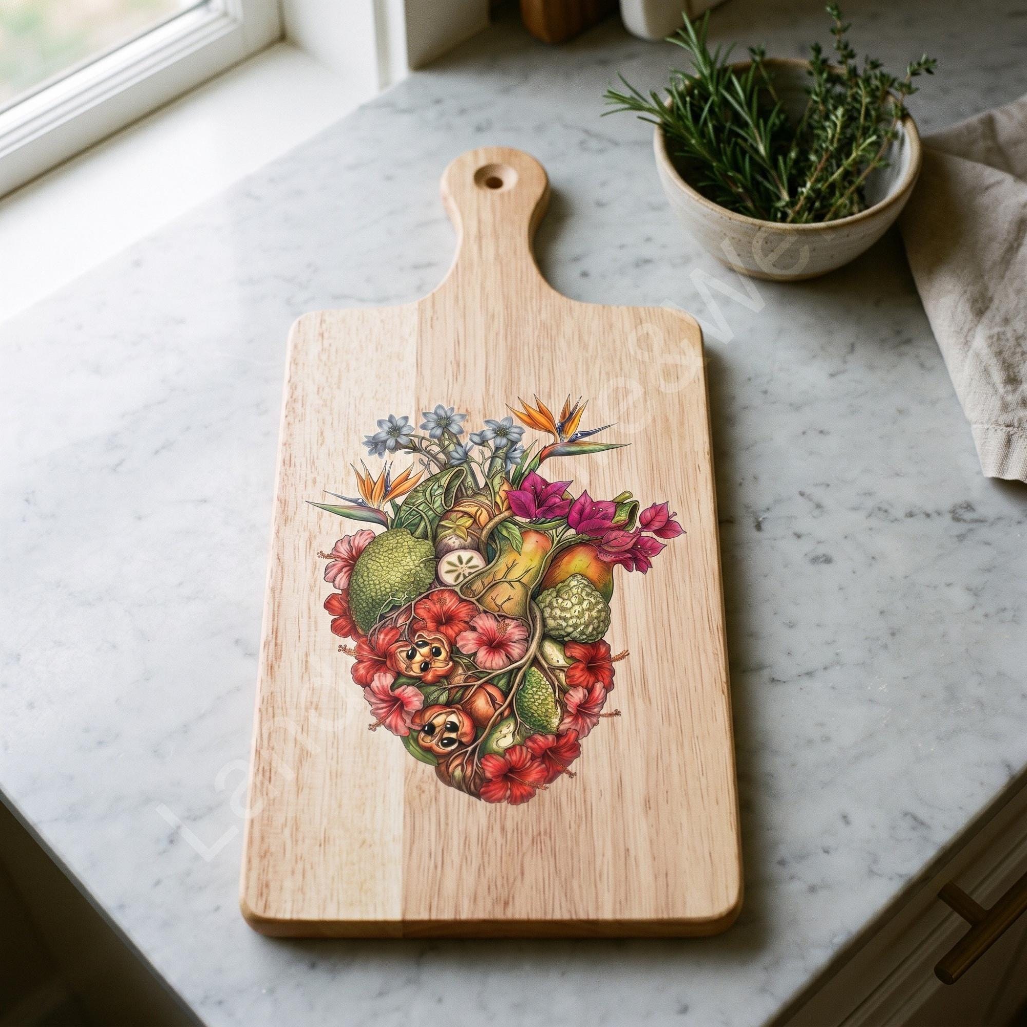 Cutting Board, Anatomical Heart Design, Tropical Botanical Artwork, Housewarming Gift, Display Decor, view 8