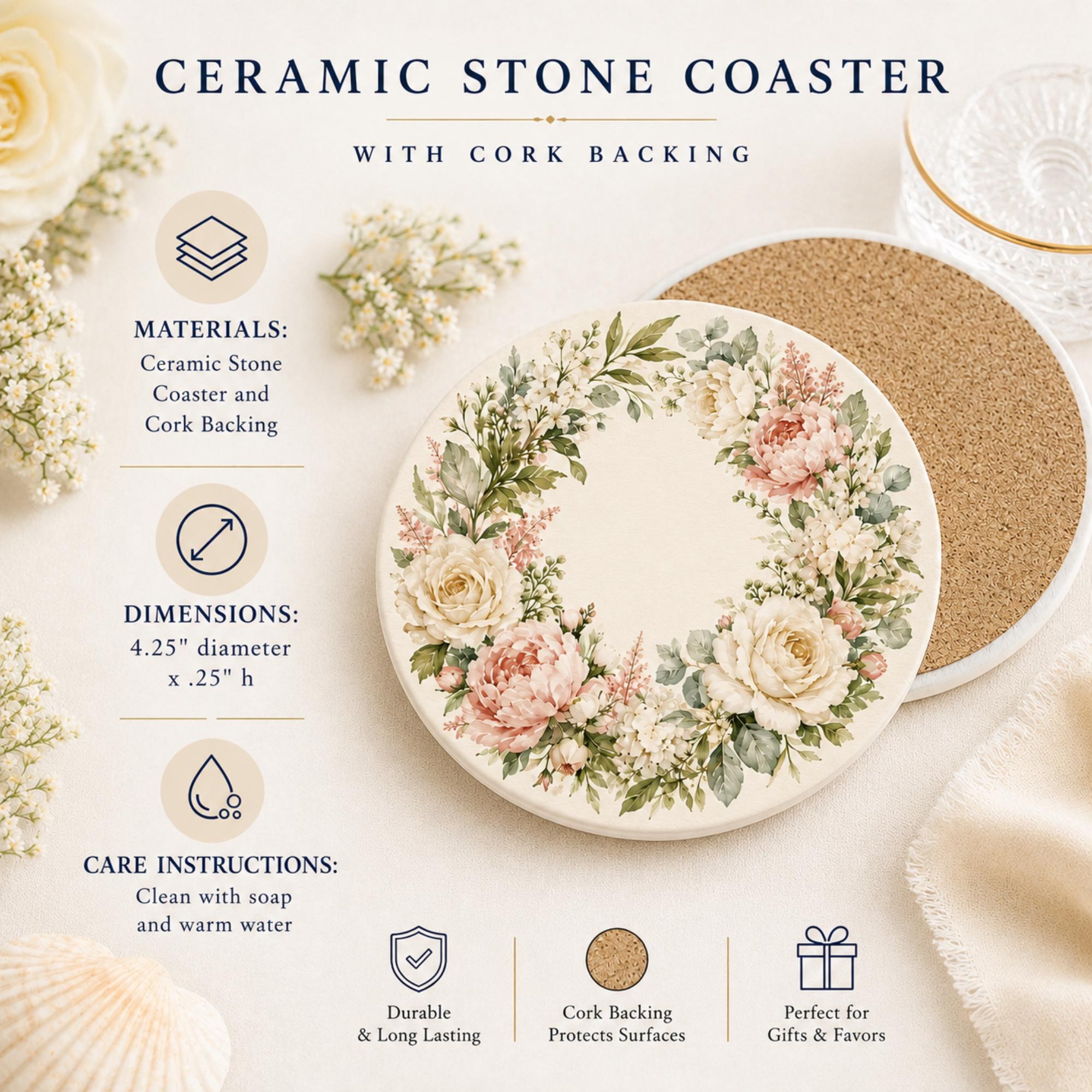 Coasters | Ceramic Stone Coasters | Summer Design | Wedding or Party Favor Gift | Set of 4–16, view 6