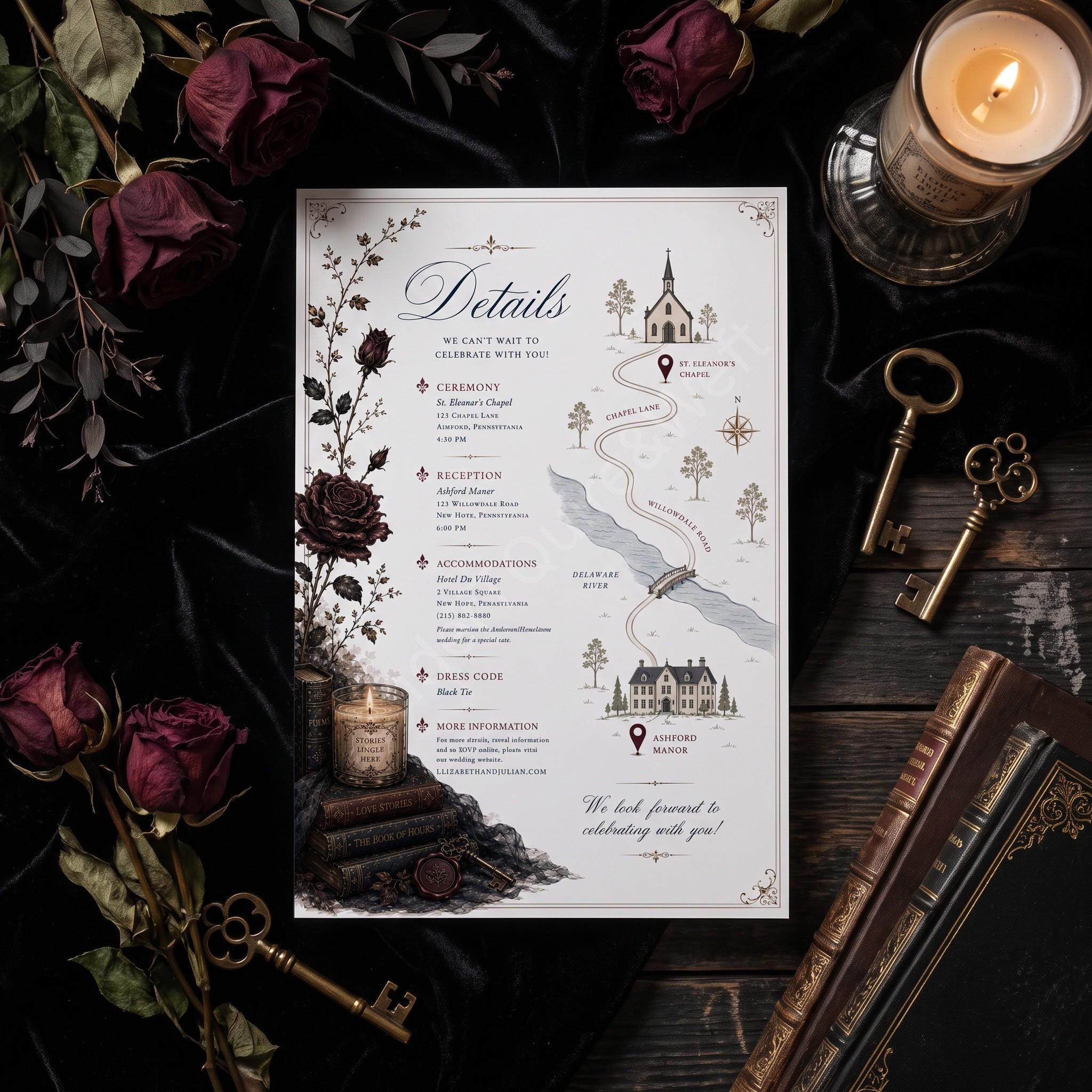 Vintage Gothic Wedding Invitation Suite | Semi-Custom Wedding Invitations| Wax Seal | Vellum Paper Optional, view 4
