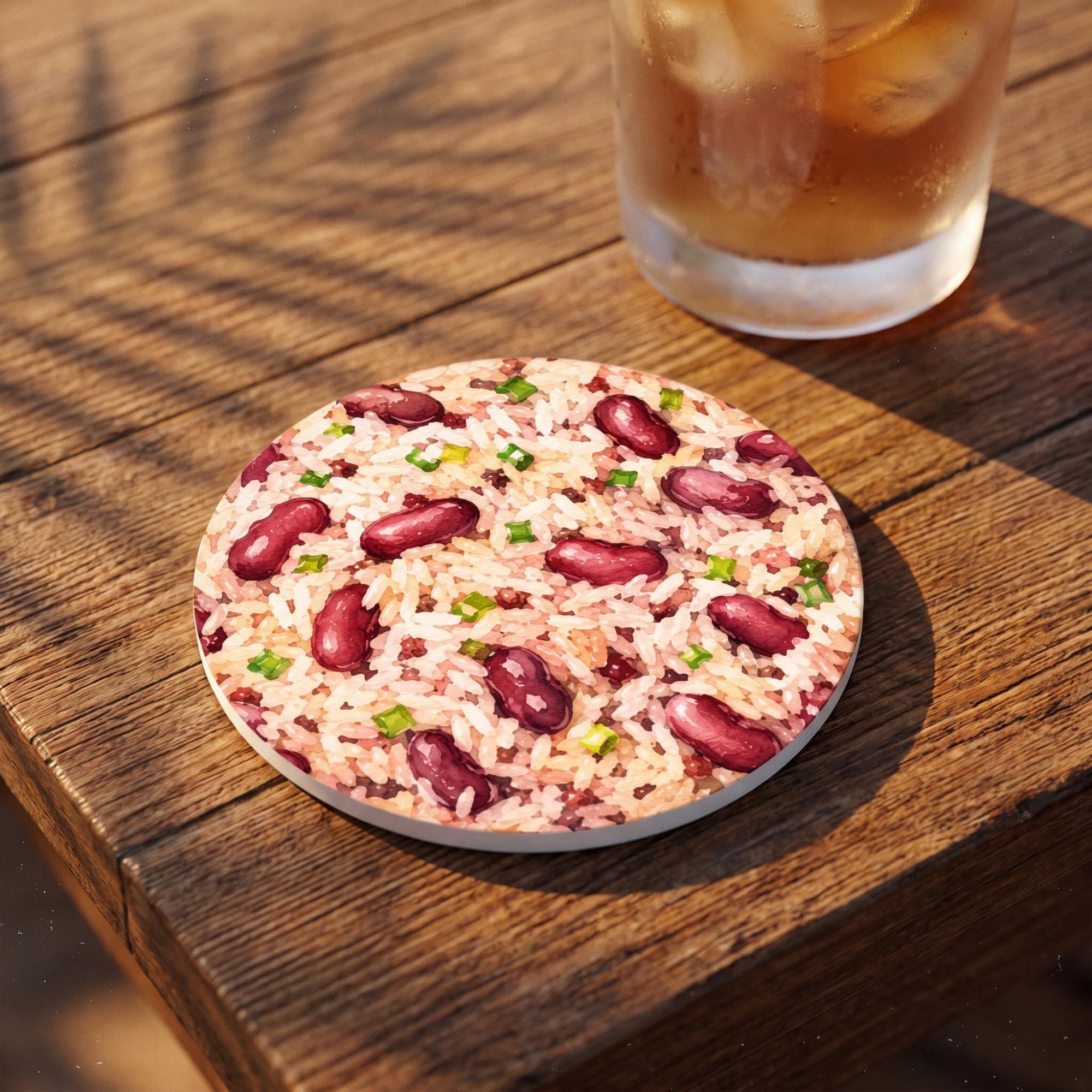 Ceramic Coaster Set | Ackee, Beef Patty, Rice & Peas + Sugar Cane | Jamaican Kitchen | Caribbean Gift, view 4
