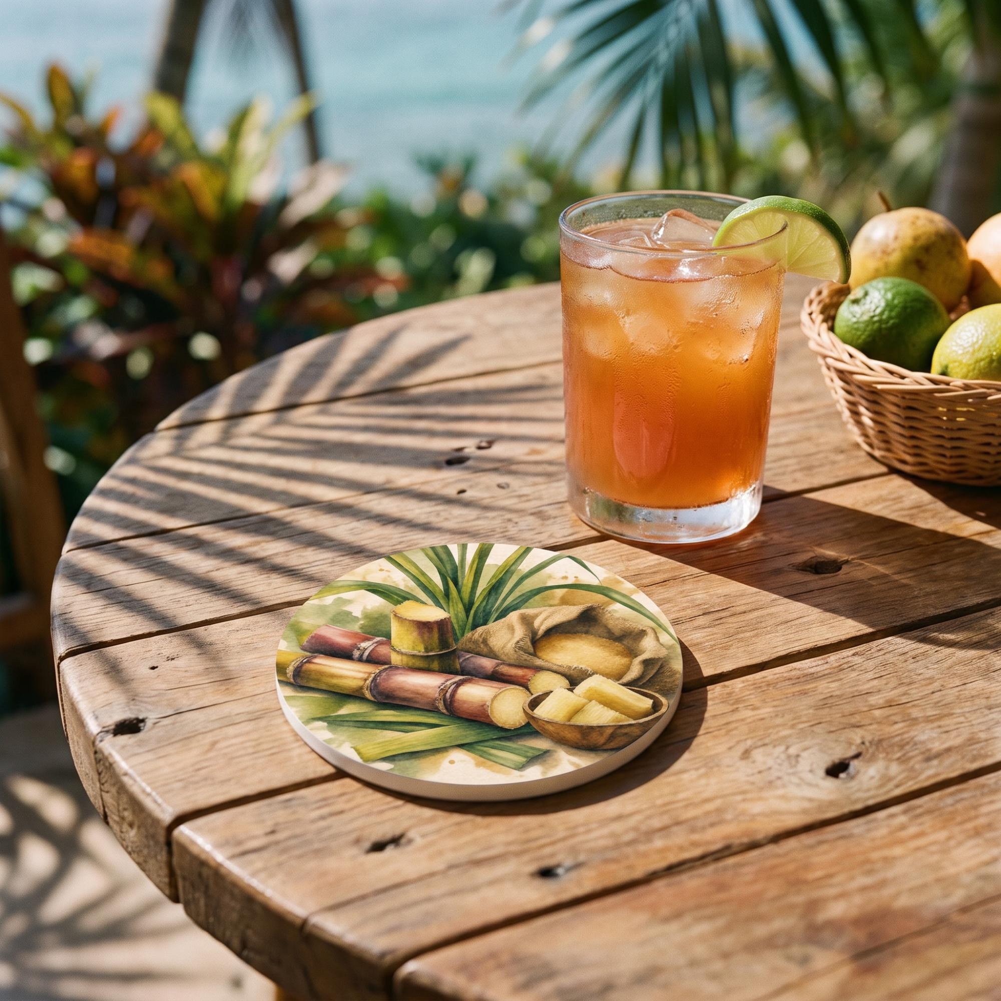 Ceramic Coaster Set | Ackee, Beef Patty, Rice & Peas + Sugar Cane | Jamaican Kitchen | Caribbean Gift, view 5