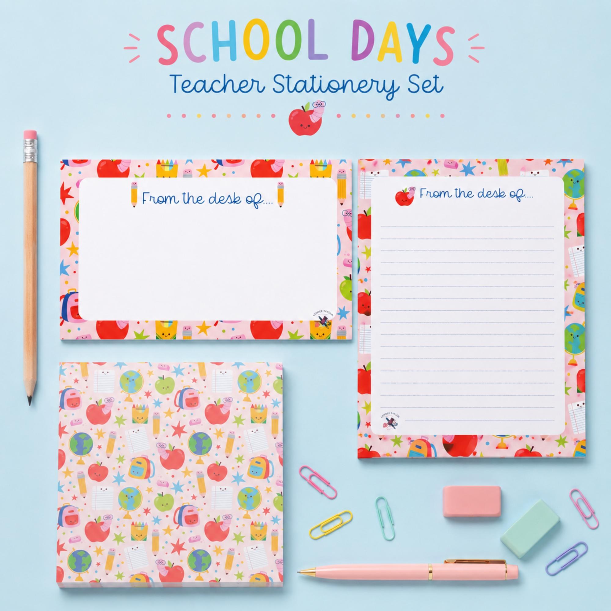 Personalized Teacher Stationery Set: Notepad, Sticky Notes, Notecards & Reward Stickers, School Designs, view 3