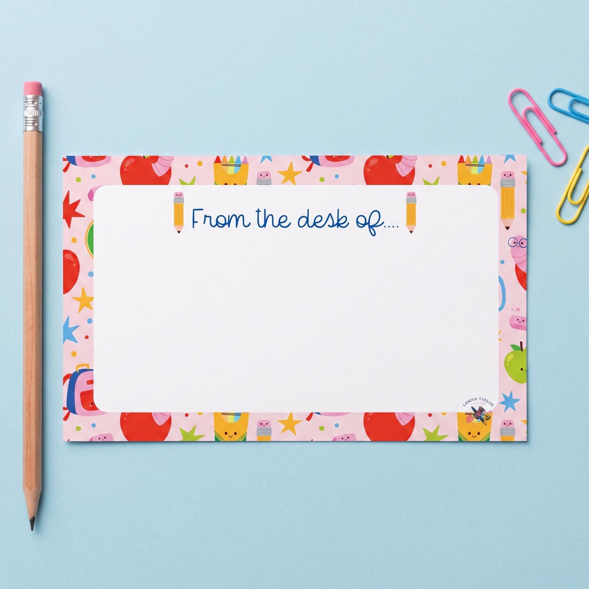 Personalized Teacher Stationery Set: Notepad, Sticky Notes, Notecards & Reward Stickers, School Designs, view 5