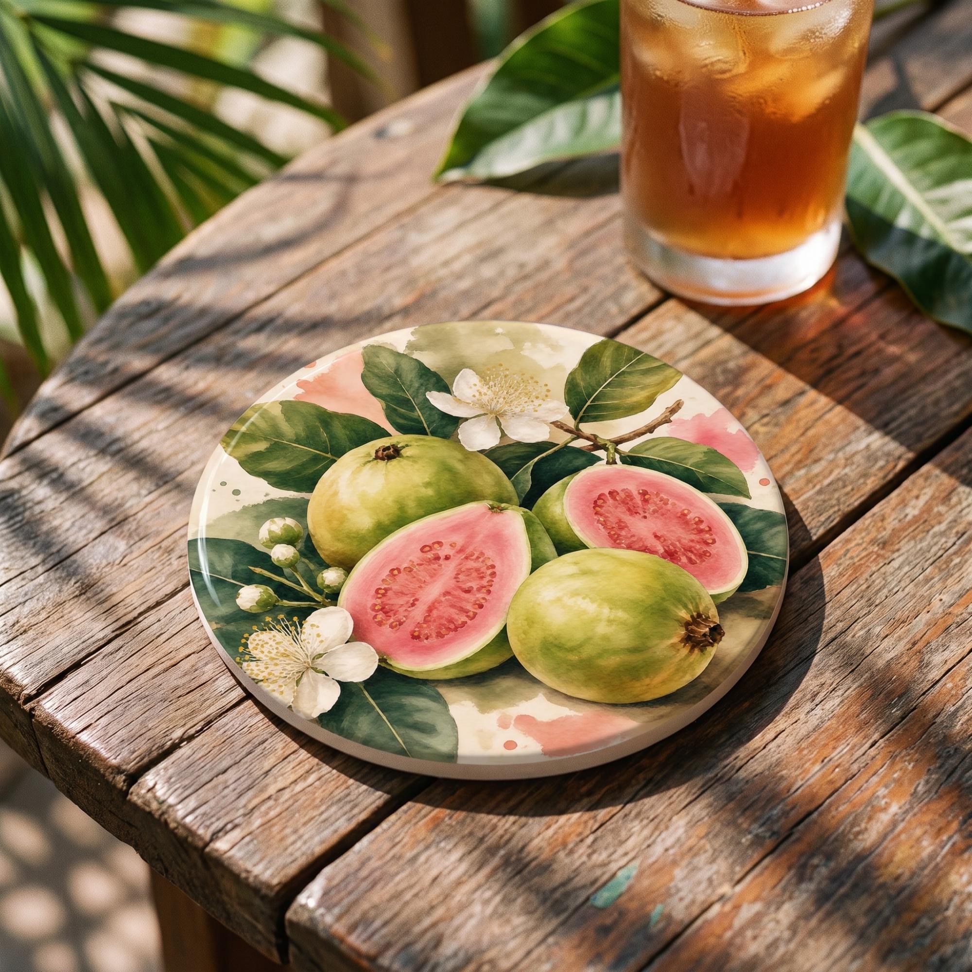 Ceramic Coasters | Jamaica Island Harvest Collection | Watercolor Botanical Design | Cork Backed | Caribbean Home Decor, view 3