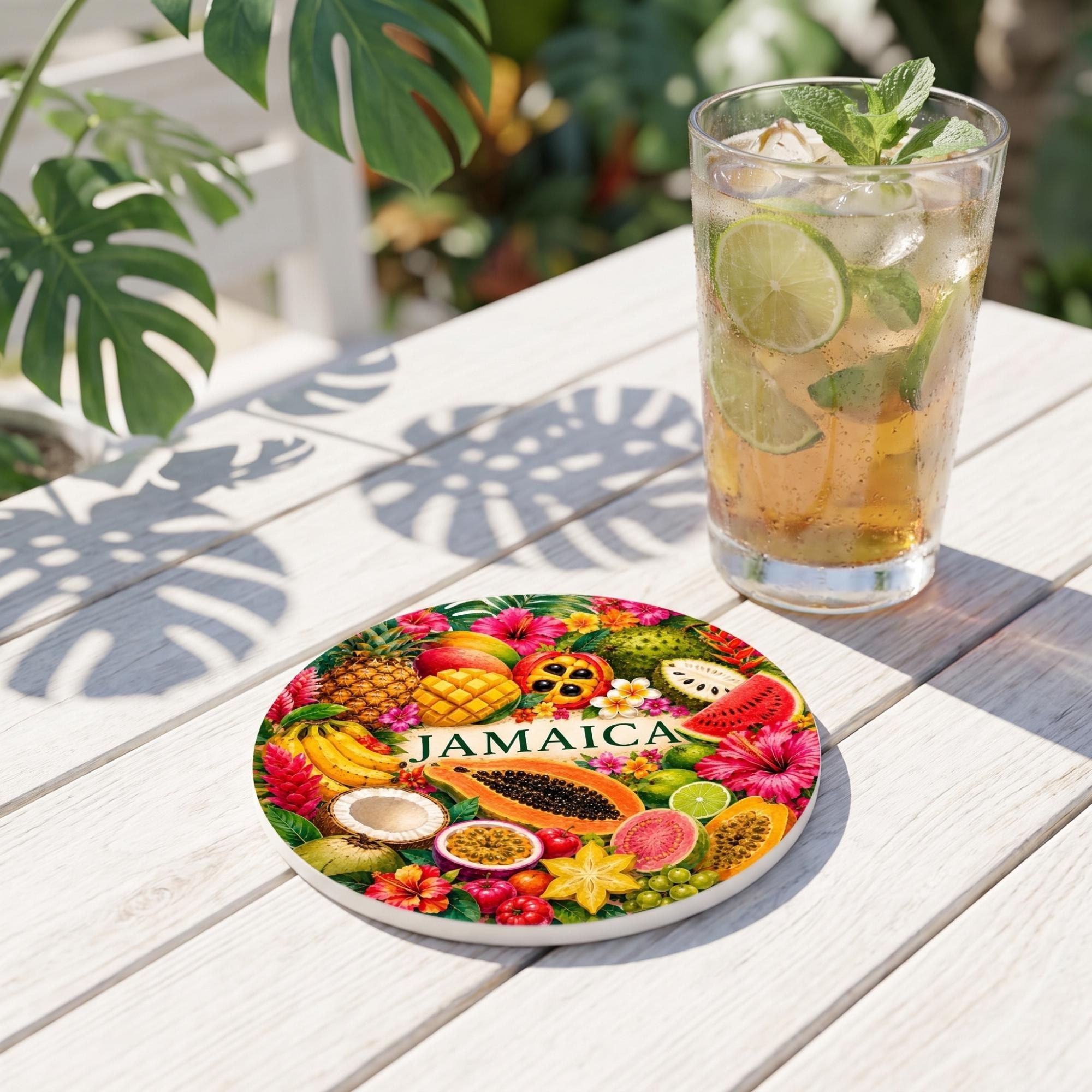 Ceramic Coasters | Jamaica Island Harvest Collection | Watercolor Botanical Design | Cork Backed | Caribbean Home Decor, view 4