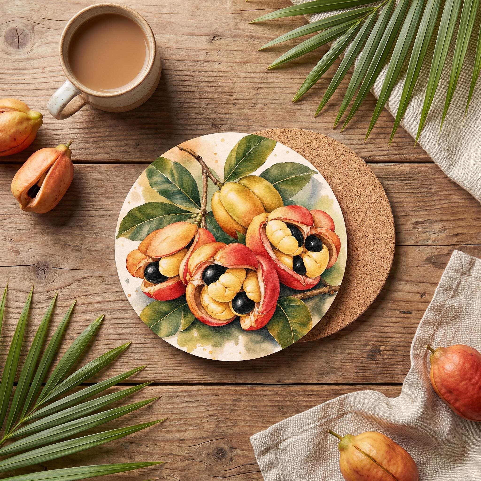 Ceramic Coasters | Jamaica Island Harvest Collection | Watercolor Botanical Design | Cork Backed | Caribbean Home Decor, view 8