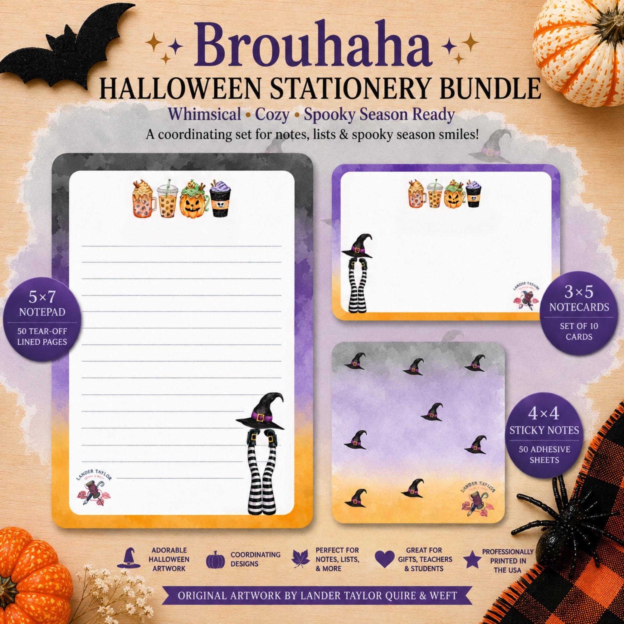 Halloween Stationery Set | Notepad, Notecards, Envelopes & Sticky Notes | Witch + Halloween Inspired Design