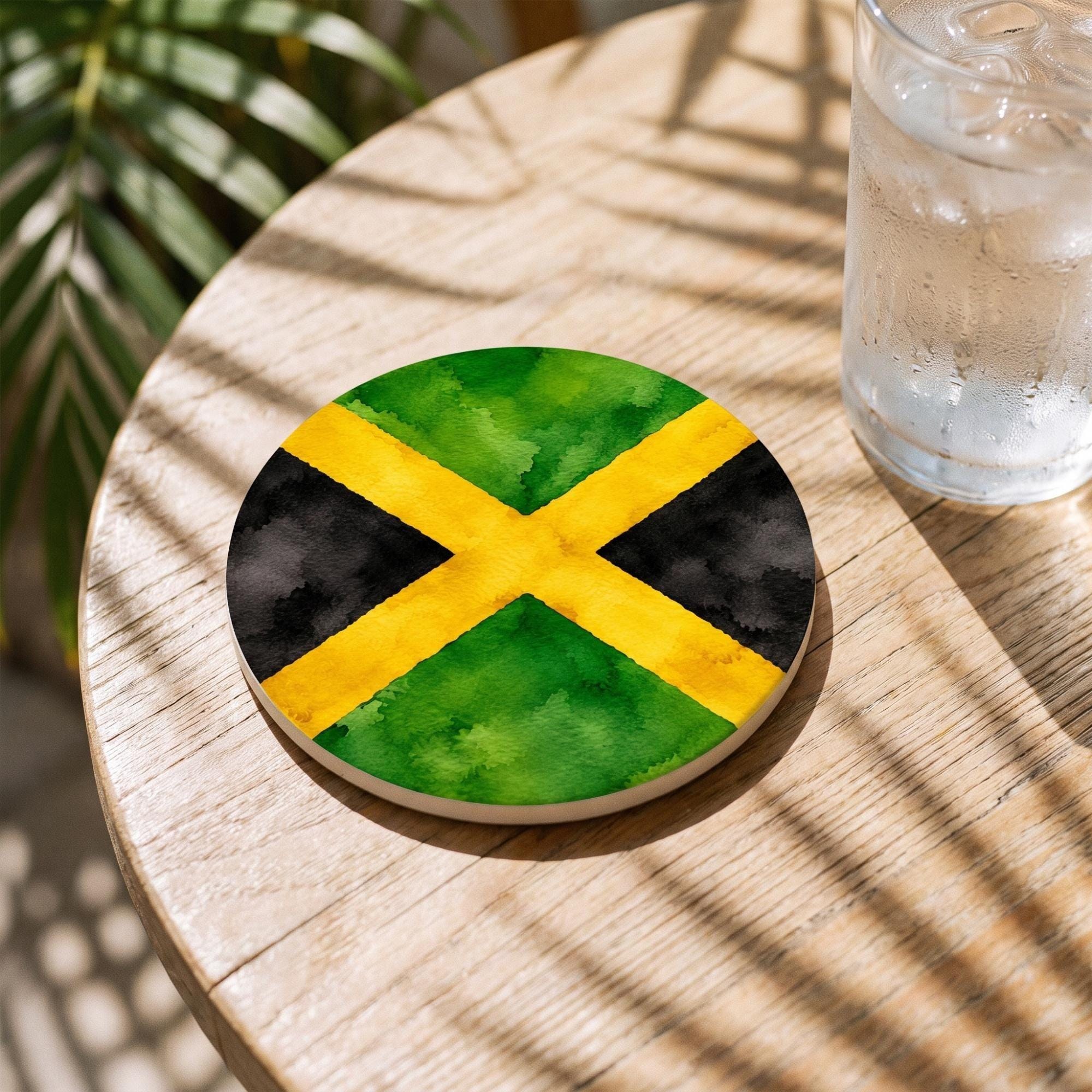 Jamaica Flag Ceramic Coasters | Jamaica Gift | Caribbean Home Décor | Cork-Backed