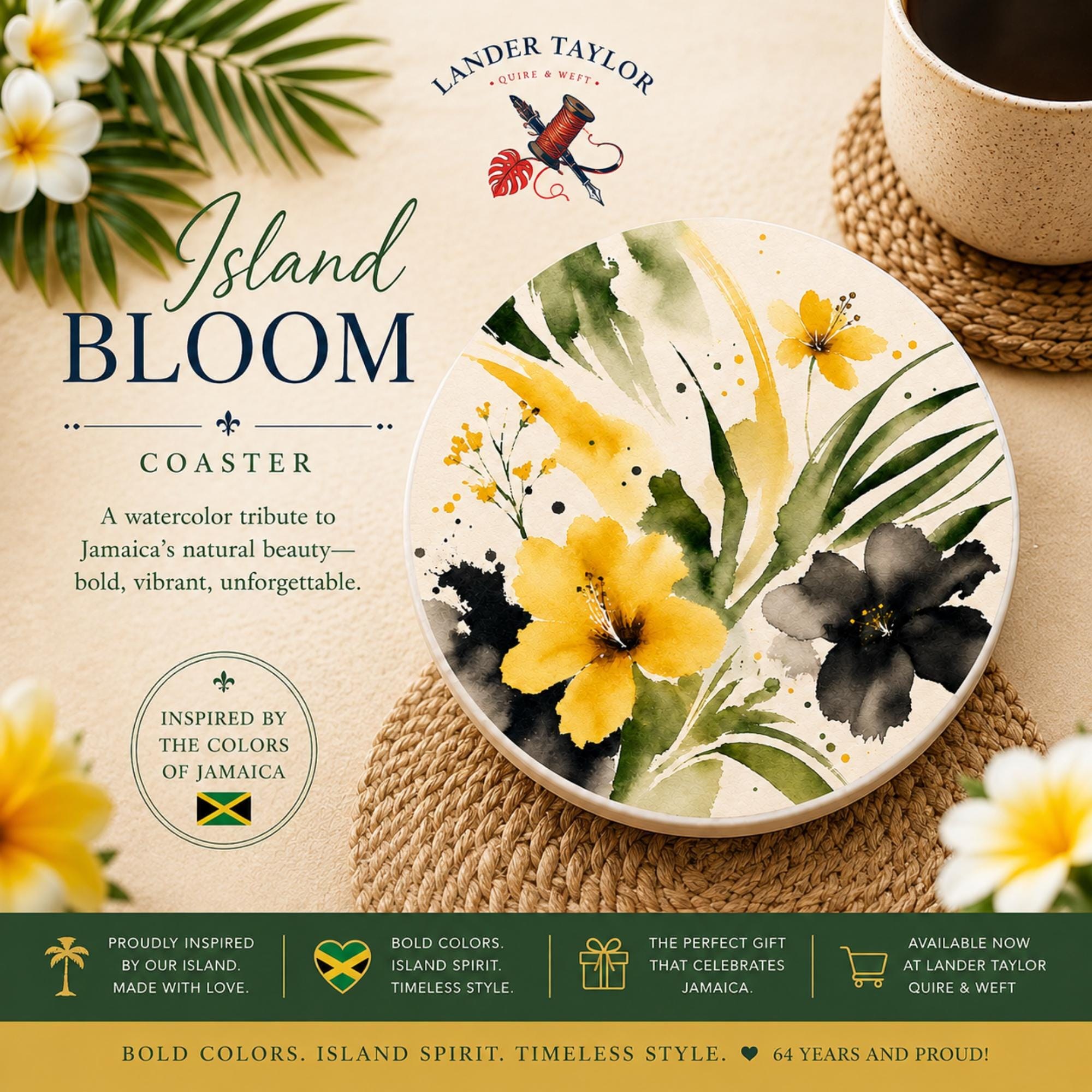 Jamaica Flag Ceramic Coasters | Jamaica Gift | Caribbean Home Décor | Cork-Backed, view 2