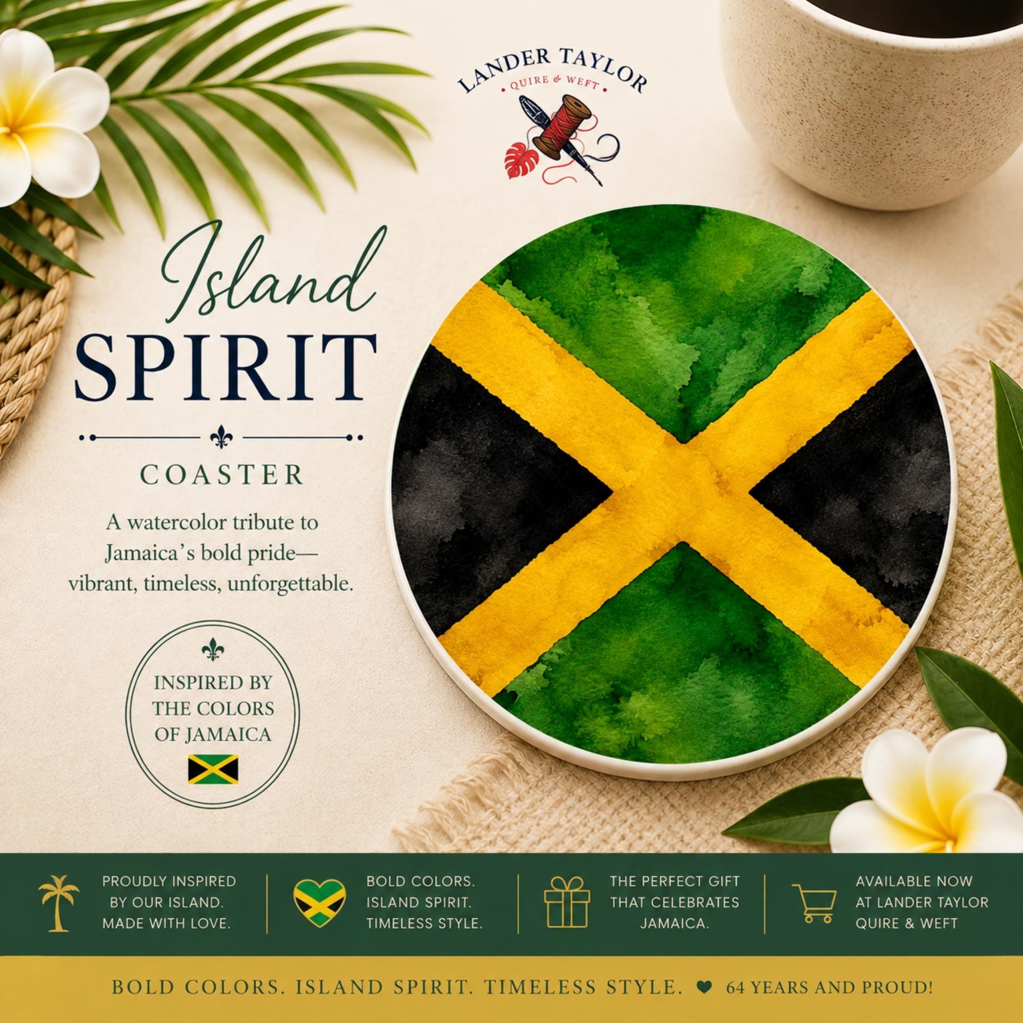 Jamaica Flag Ceramic Coasters | Jamaica Gift | Caribbean Home Décor | Cork-Backed, view 3