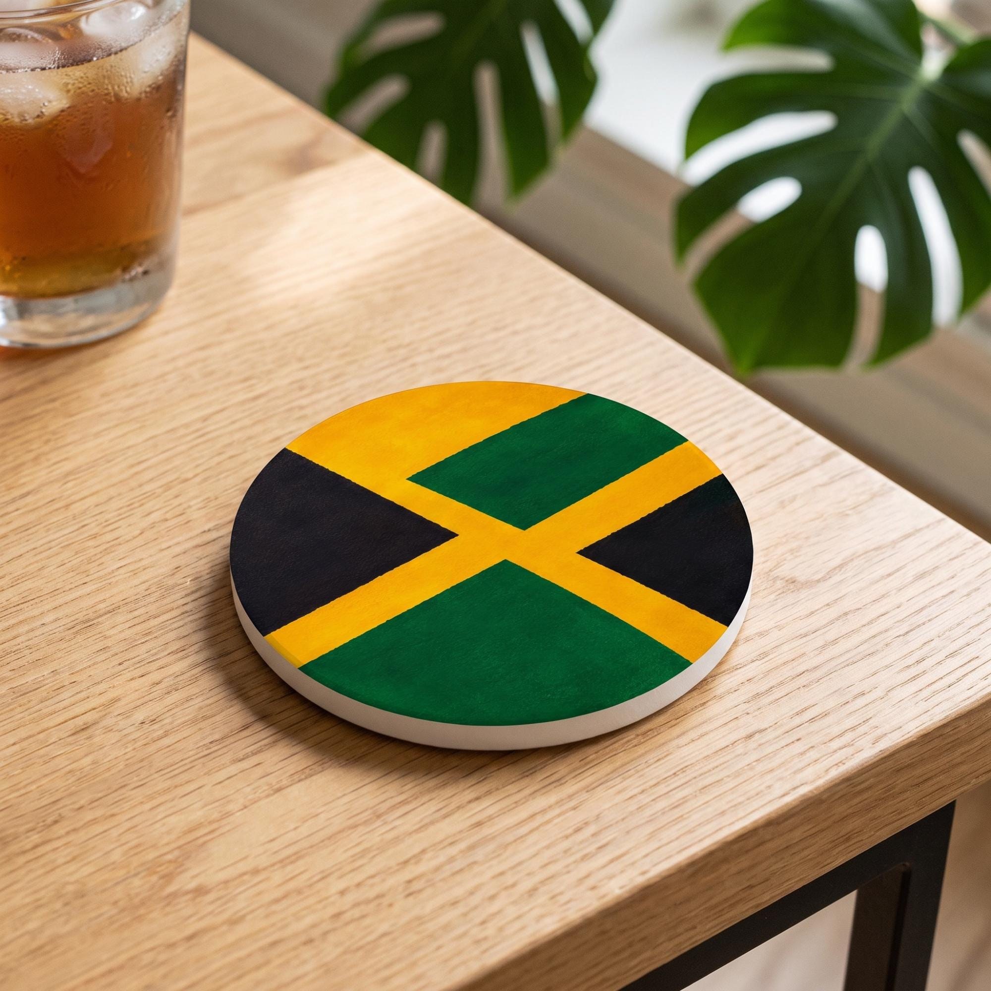 Jamaica Flag Ceramic Coasters | Jamaica Gift | Caribbean Home Décor | Cork-Backed, view 4