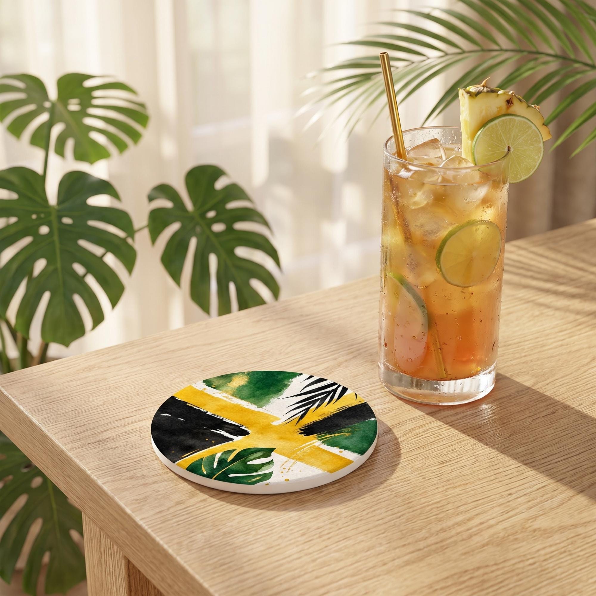 Jamaica Flag Ceramic Coasters | Jamaica Gift | Caribbean Home Décor | Cork-Backed, view 5