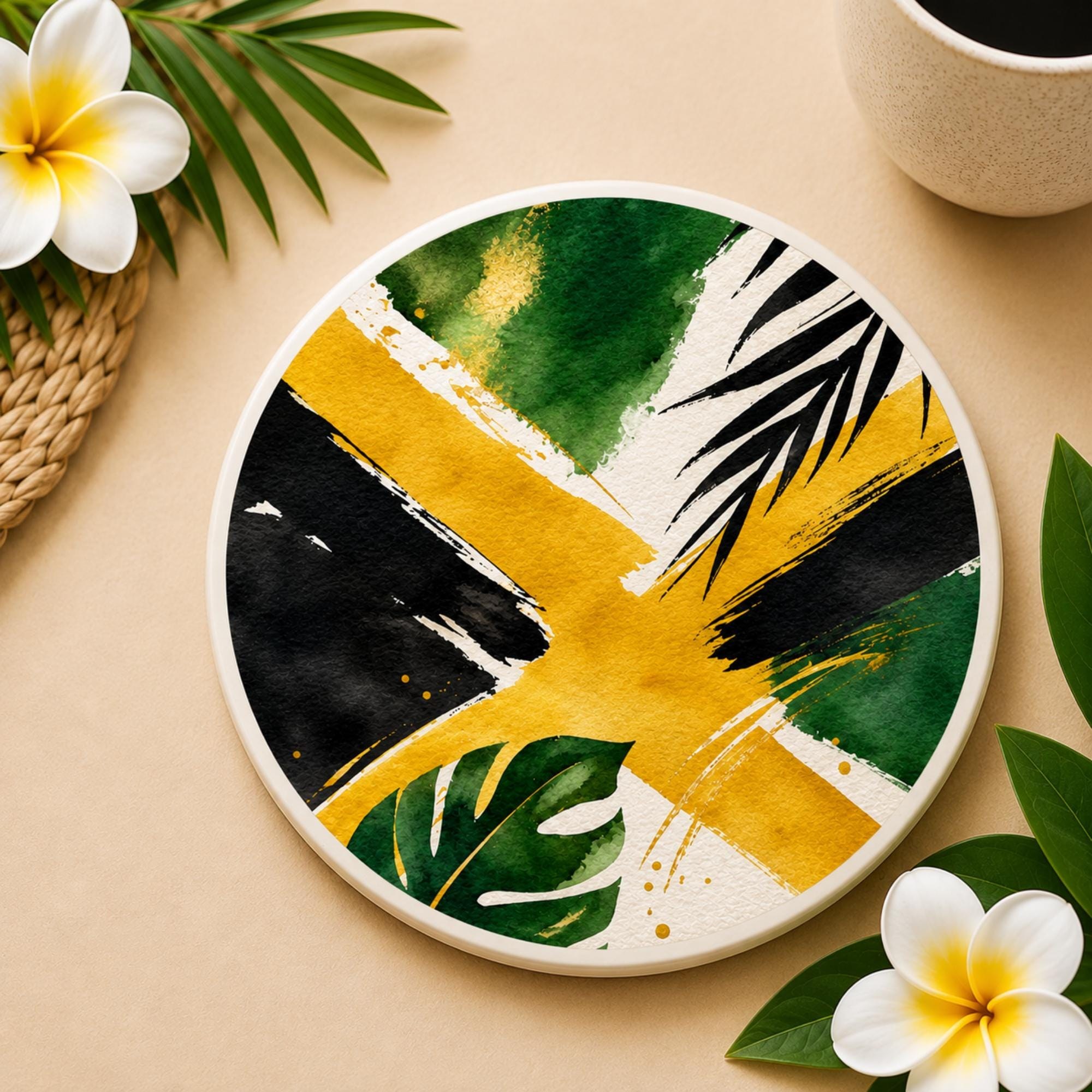 Jamaica Flag Ceramic Coasters | Jamaica Gift | Caribbean Home Décor | Cork-Backed, view 7