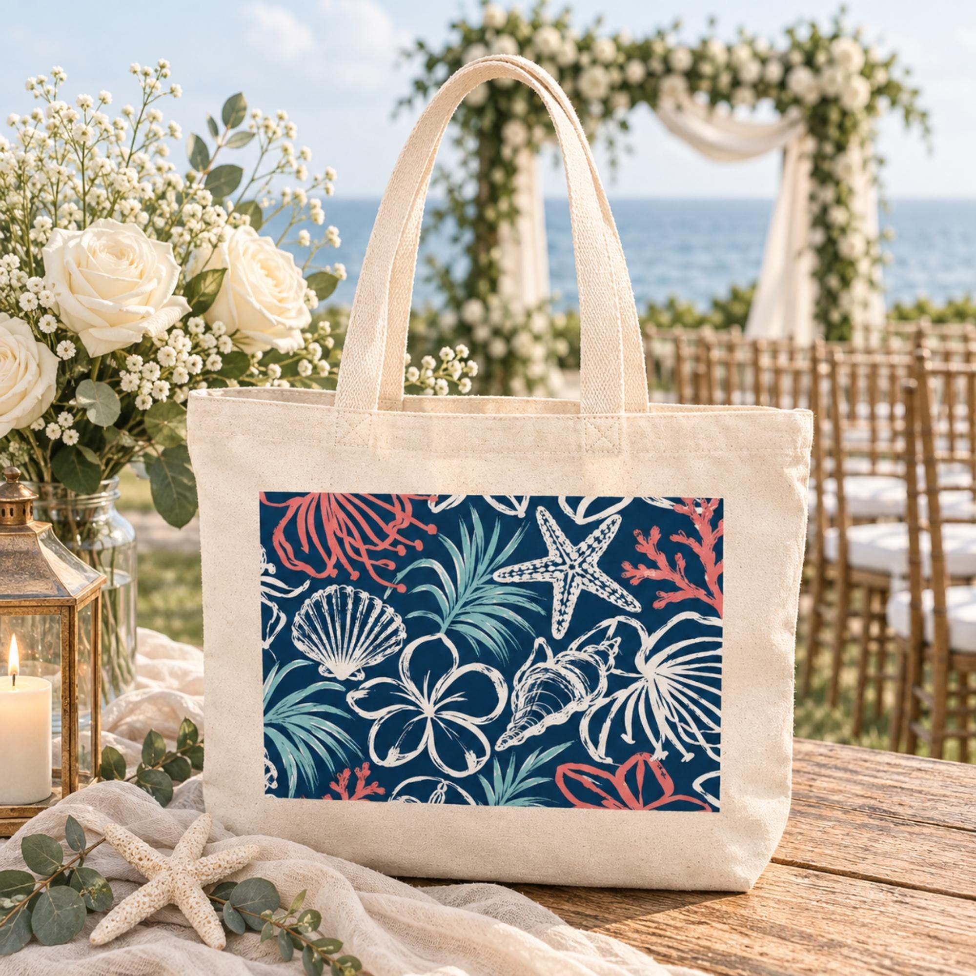 Custom Floral Wedding Favor Tote Bag, Personalized Keepsake Gift Bag, view 2