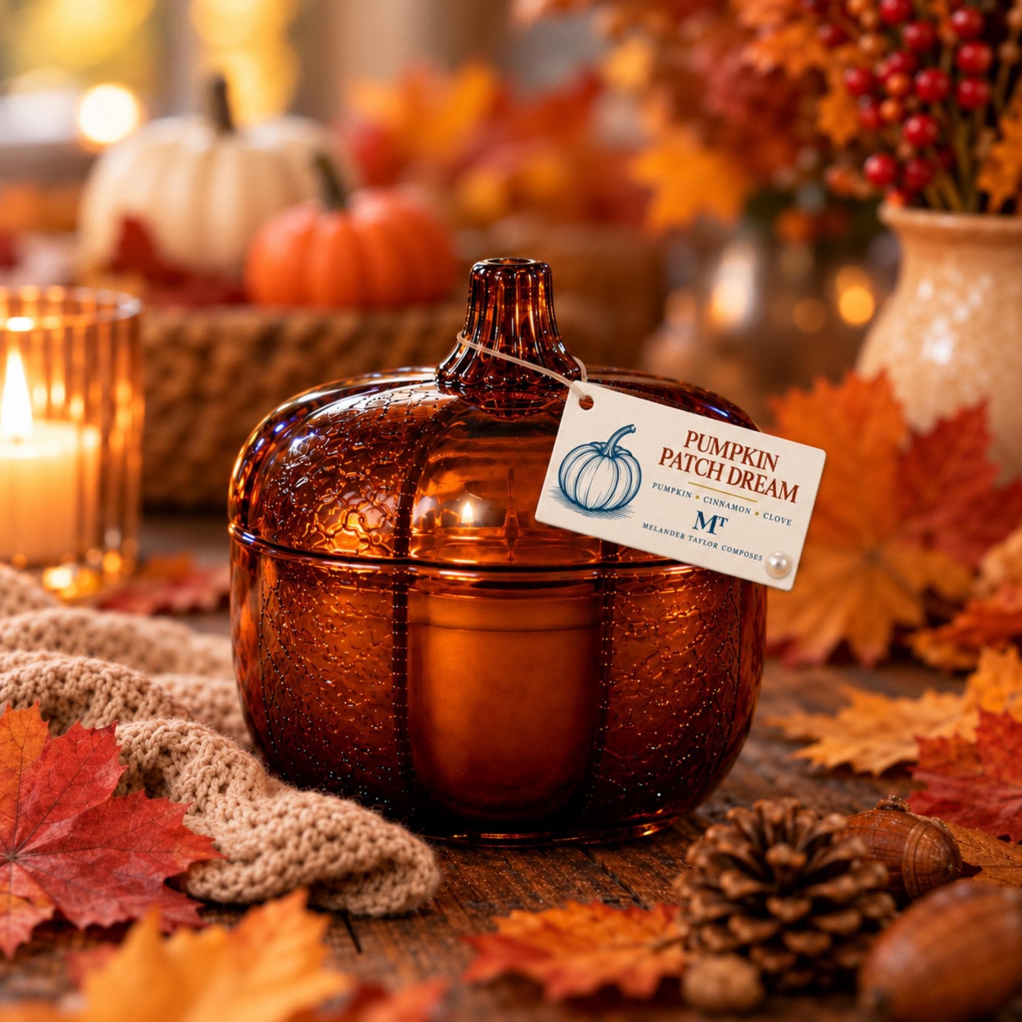 Pumpkin Candle, Triple Wood Wicks, Hand Poured, 12.5oz, Autumn Home Decor, Pumpkin Patch Dream, view 4