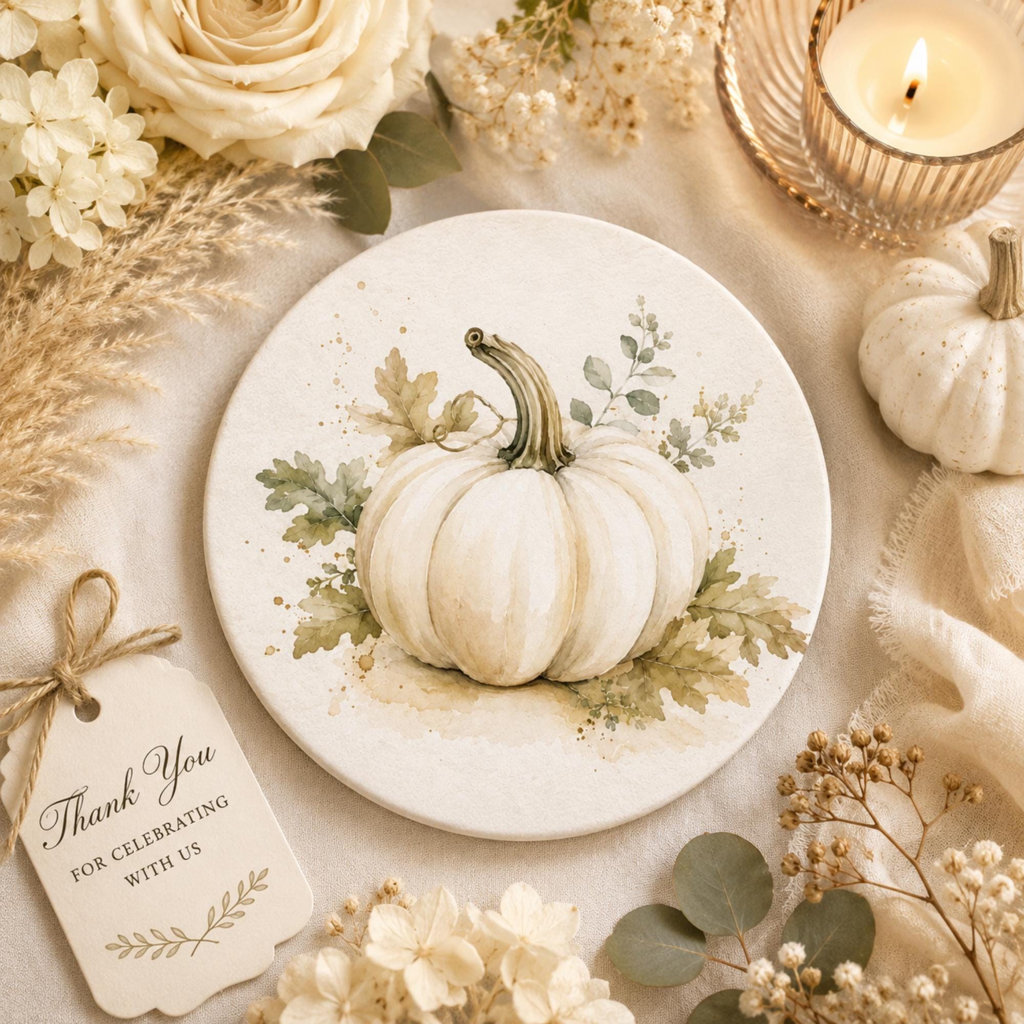 Coasters | Ceramic Stone Coasters | Fall Design | Wedding or Party Favor Gift | Set of 4–16, view 2