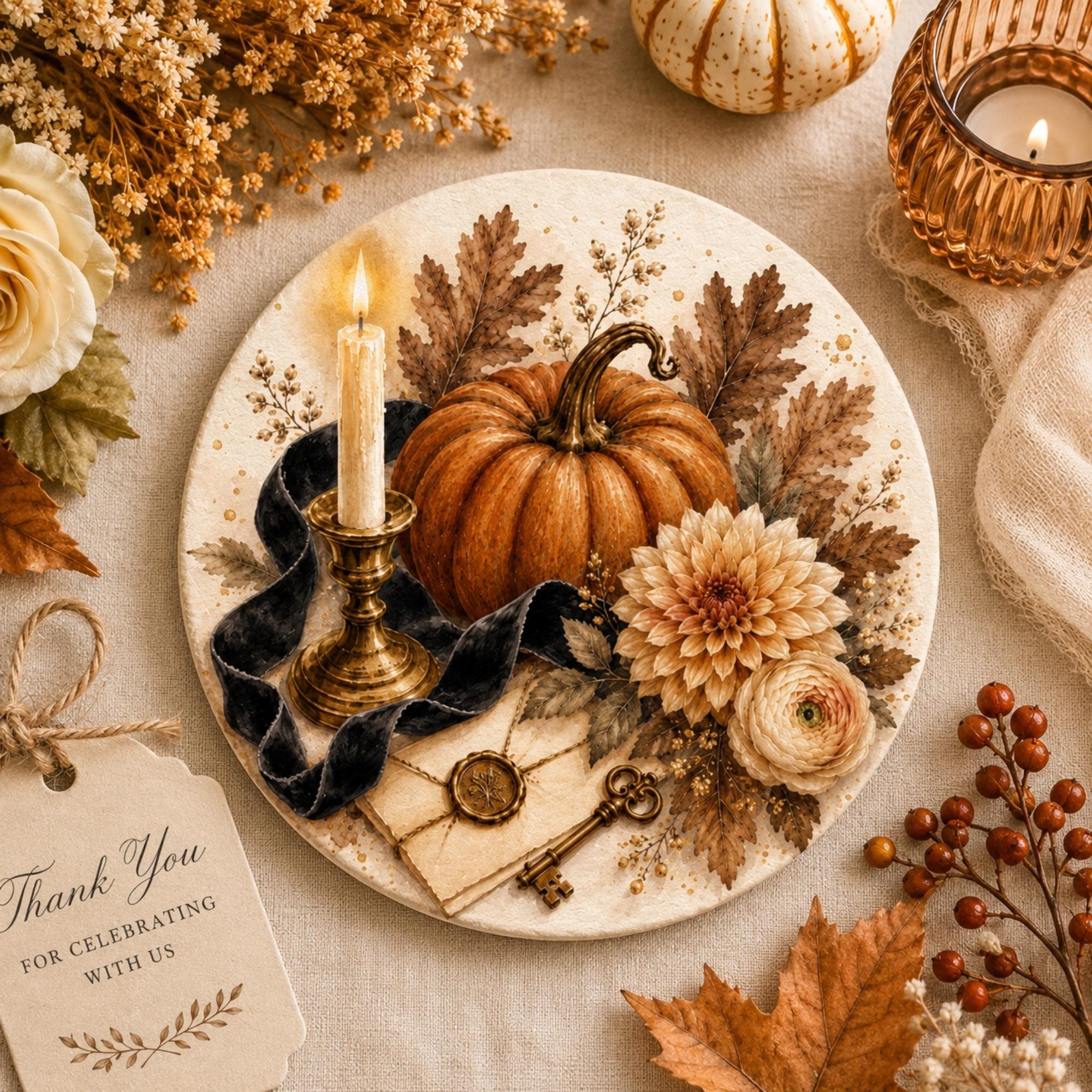 Coasters | Ceramic Stone Coasters | Fall Design | Wedding or Party Favor Gift | Set of 4–16, view 3