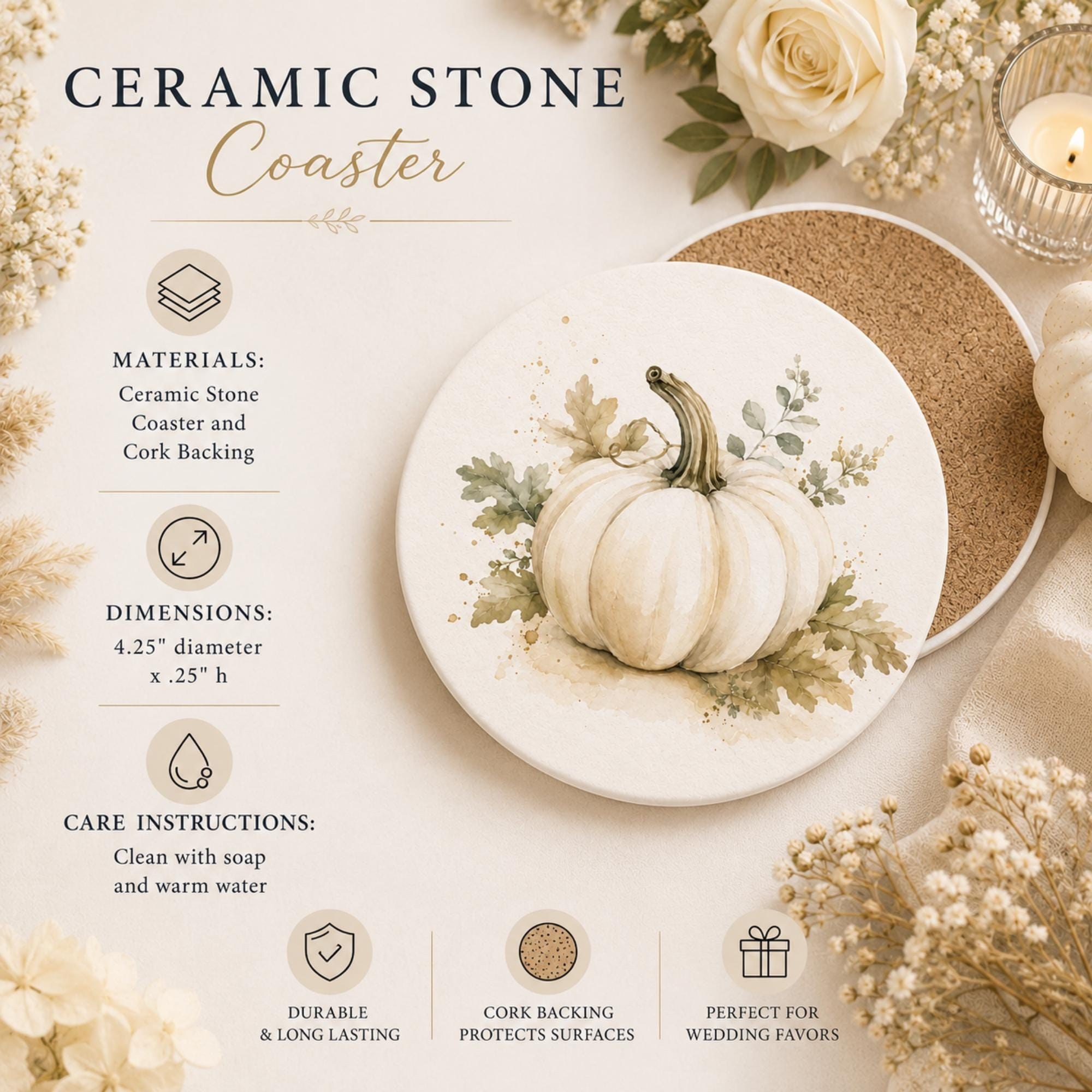 Coasters | Ceramic Stone Coasters | Fall Design | Wedding or Party Favor Gift | Set of 4–16, view 6