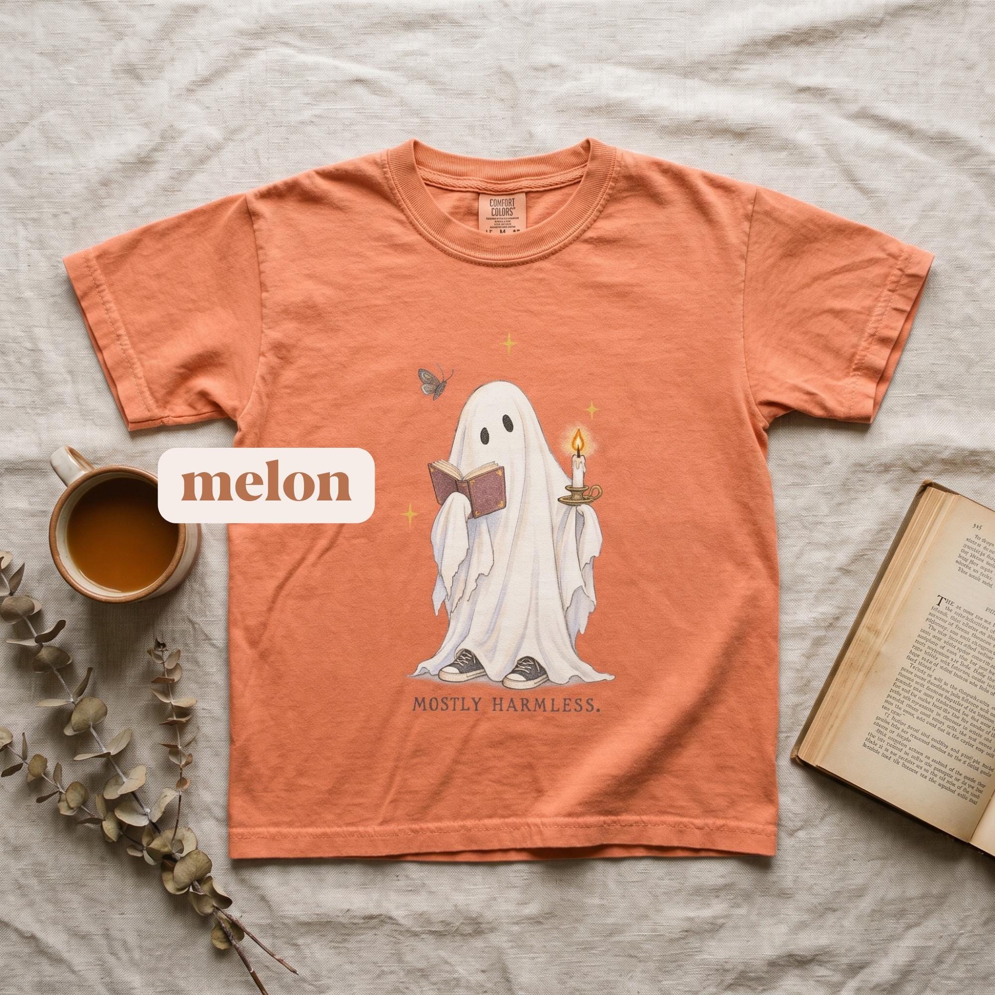 Kids Ghost Tee, Mostly Harmless Halloween Shirt (Comfort Colors®) Unisex Youth Shirt, view 4