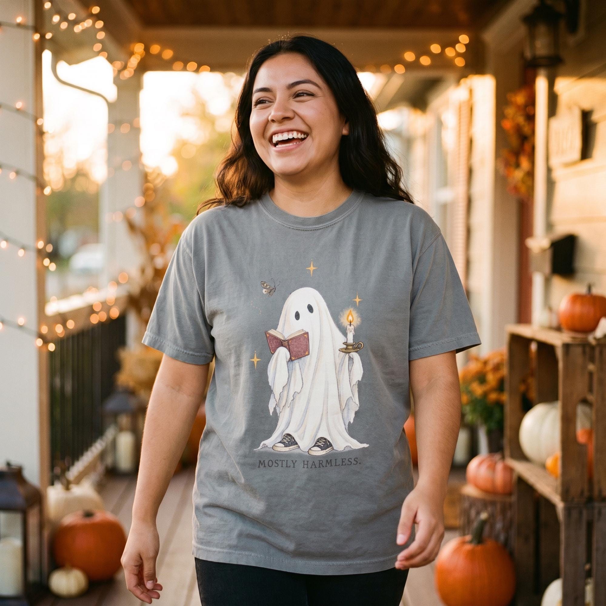 Adult Halloween Ghost Tee Shirt, Comfort Colors®, Garment Dyed Cotton, Mostly Harmless Design, view 3