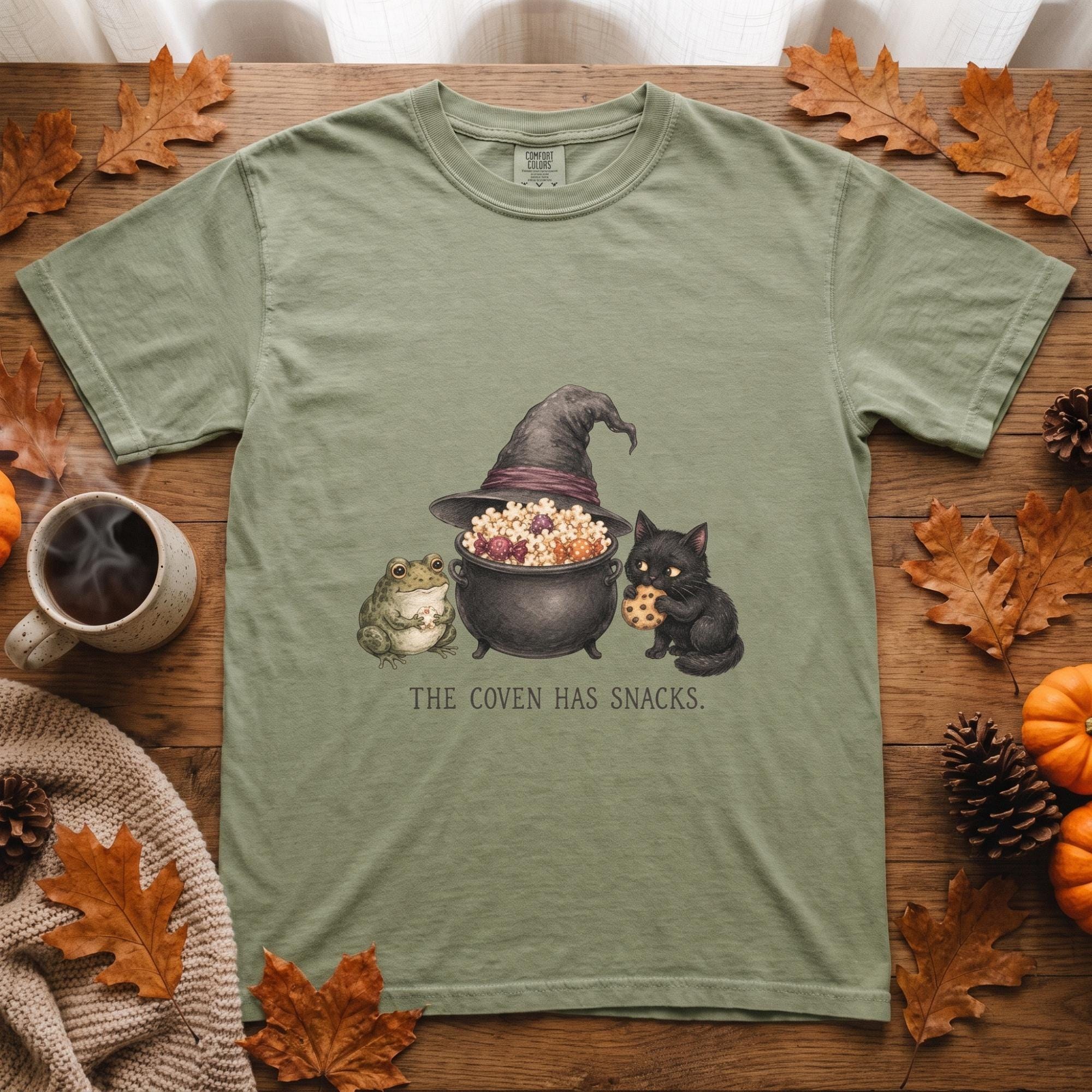 The Coven Has Snacks Witch Tee, Comfort Colors, Unisex Adult Shirt, Funny Halloween Gift, view 3