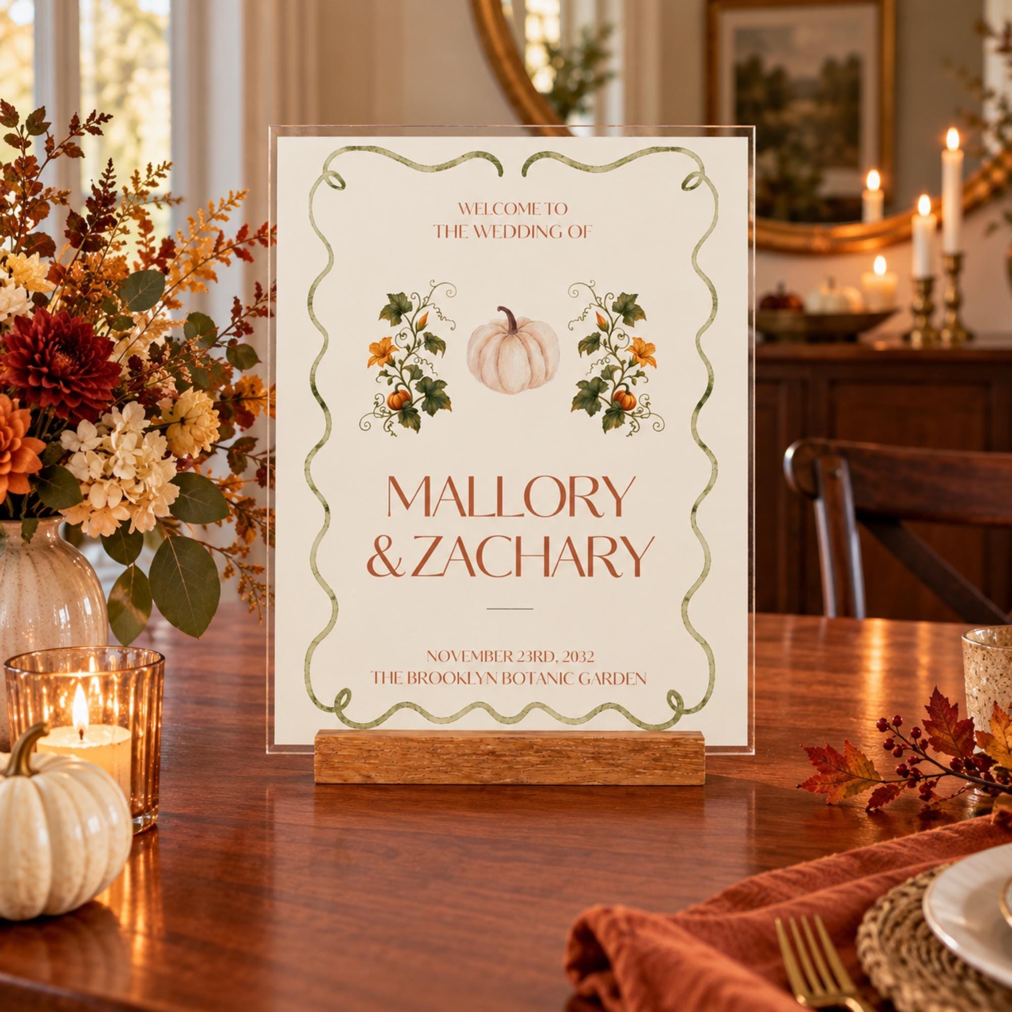 Pumpkin Acrylic Wedding Seating Chart & Welcome Sign Bundle Chart, event keepsake, view 2