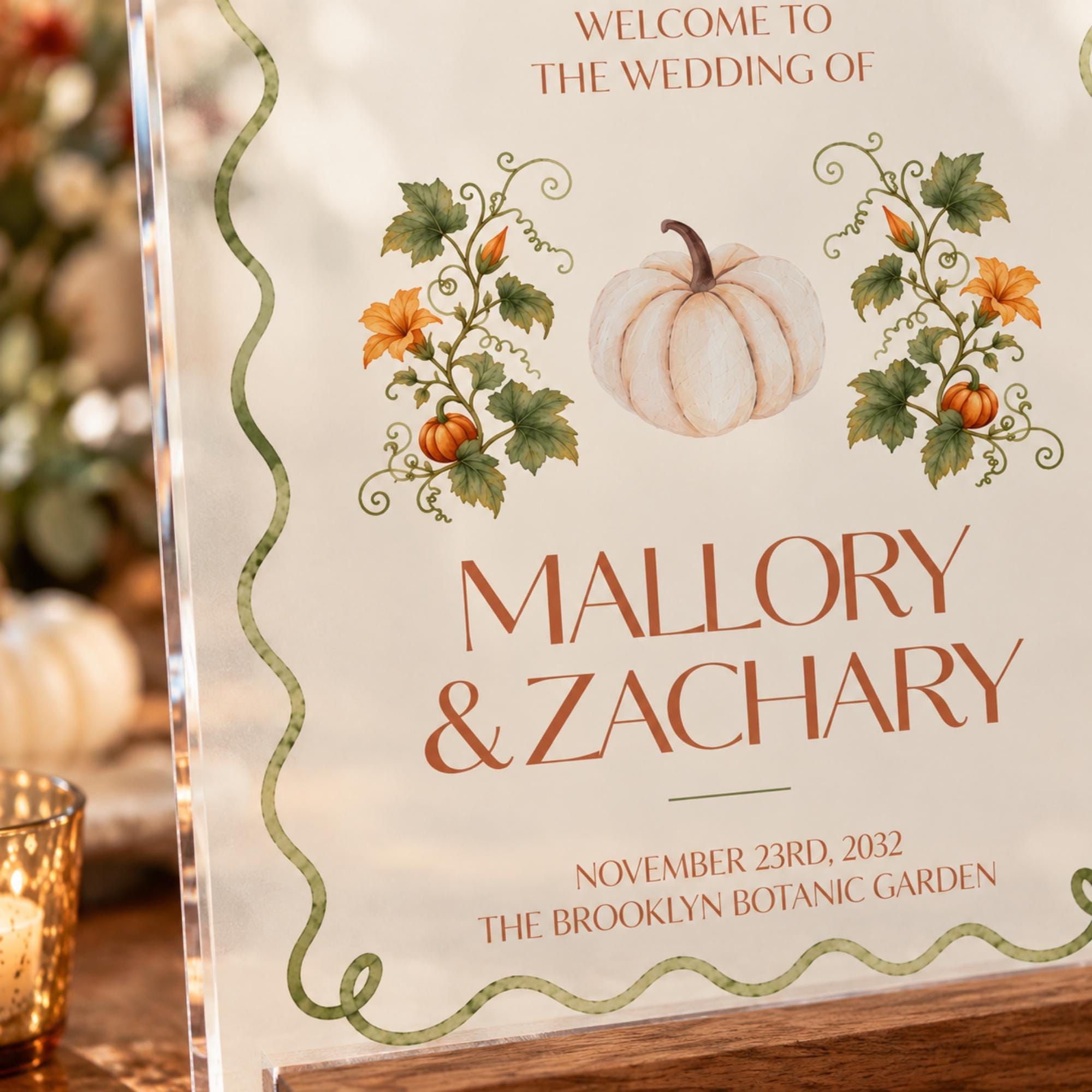 Pumpkin Acrylic Wedding Seating Chart & Welcome Sign Bundle Chart, event keepsake, view 3