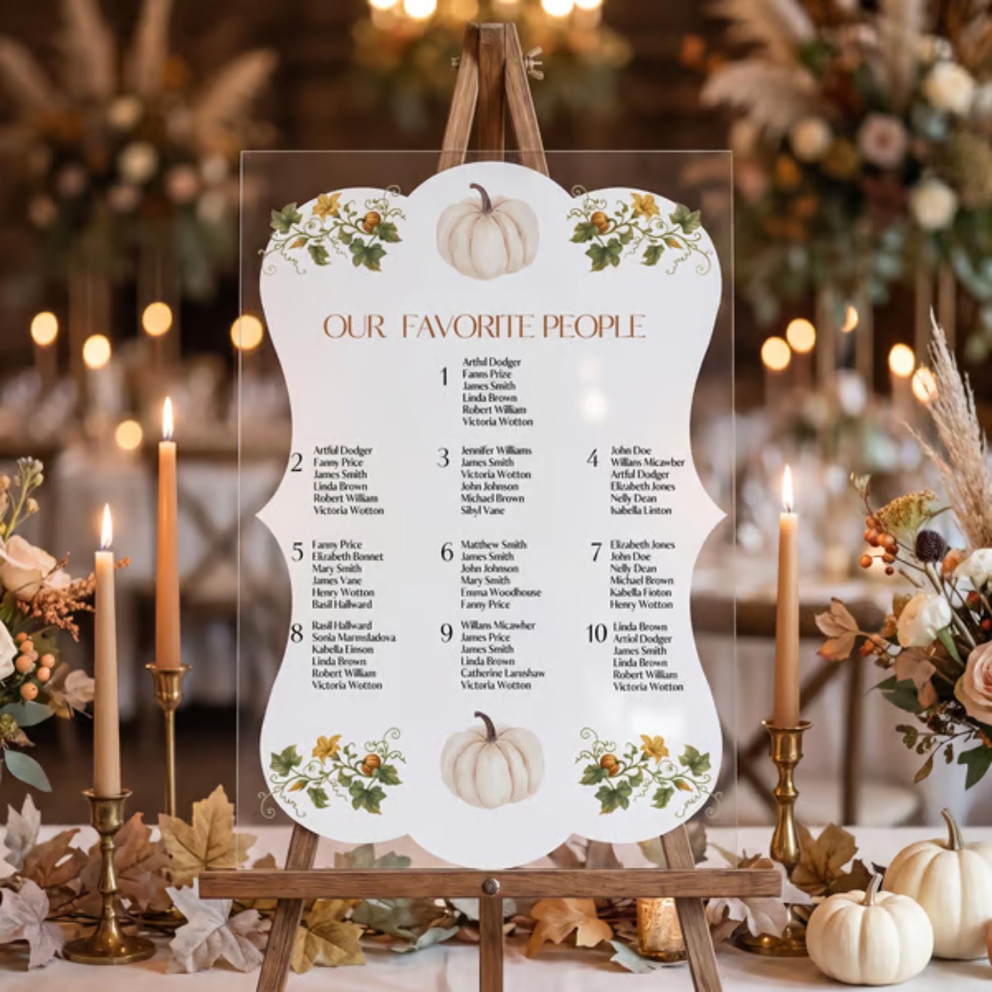 Pumpkin Acrylic Wedding Seating Chart & Welcome Sign Bundle Chart, event keepsake, view 5