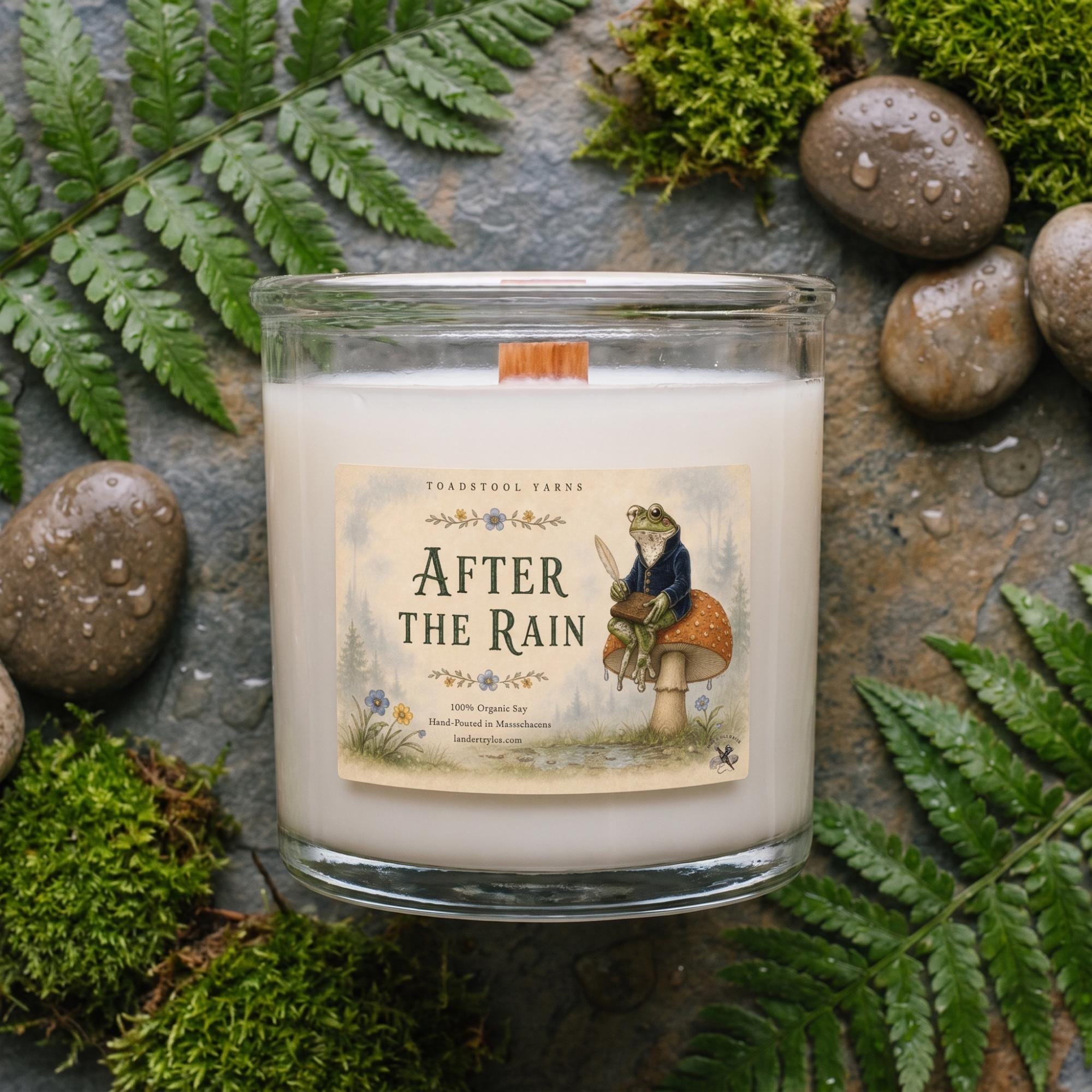 Whimsical Candle, 8.5oz, 100% Natural Soy, Frog and Mushroom Gift, Toadstool Yarns Woodland, view 4