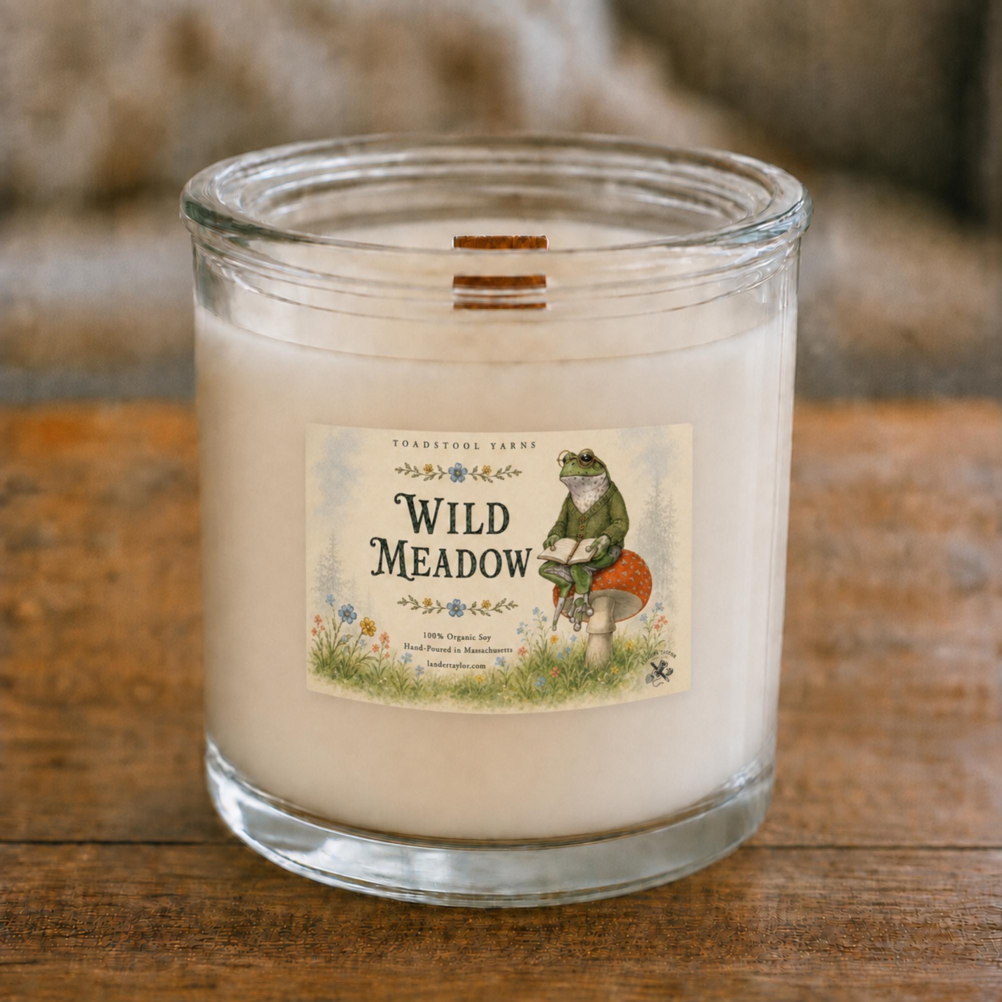 Whimsical Candle, 8.5oz, 100% Natural Soy, Frog and Mushroom Gift, Toadstool Yarns Woodland, view 8