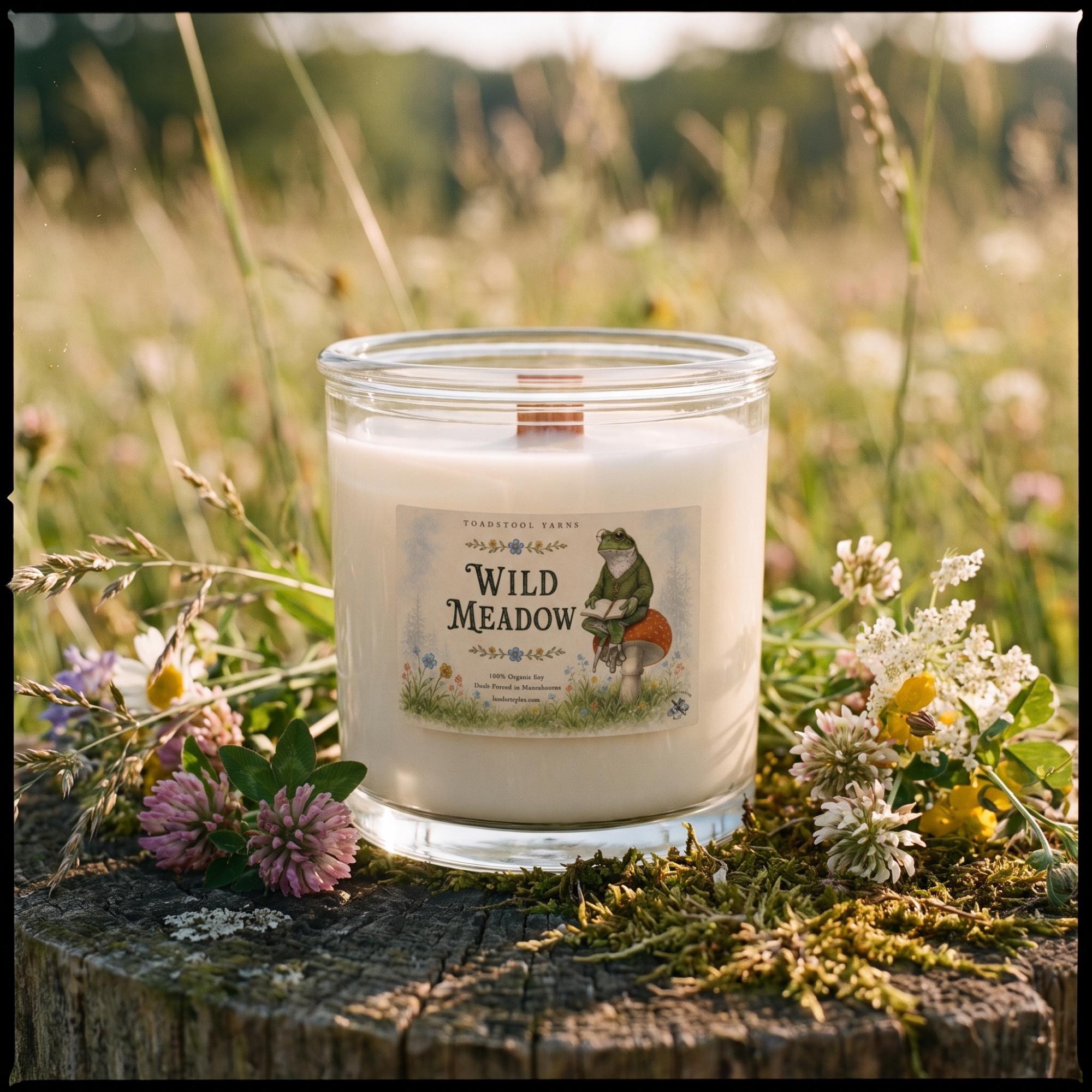 Whimsical Candle, 8.5oz, 100% Natural Soy, Frog and Mushroom Gift, Toadstool Yarns Woodland, view 9