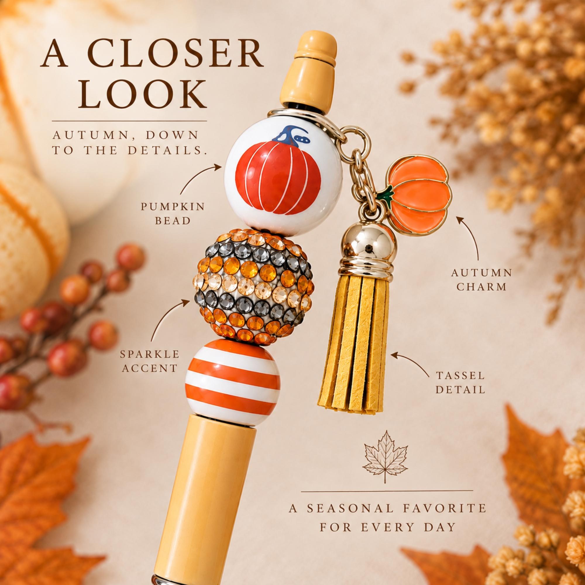 Fall Beaded Pen with Pumpkin Charm, Handmade, Teacher Gift, view 3