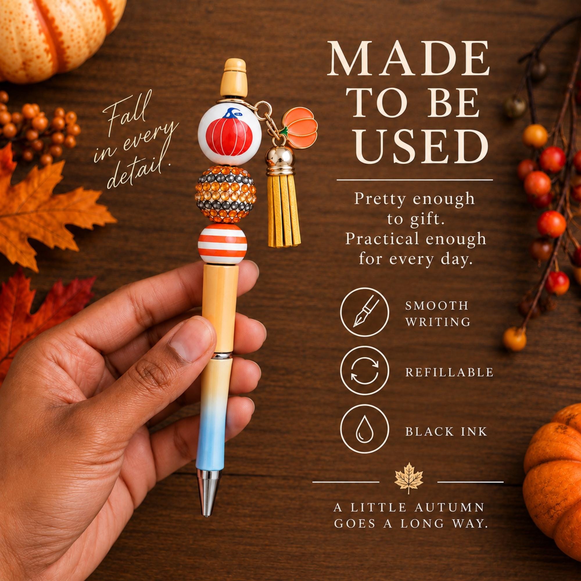Fall Beaded Pen with Pumpkin Charm, Handmade, Teacher Gift, view 5