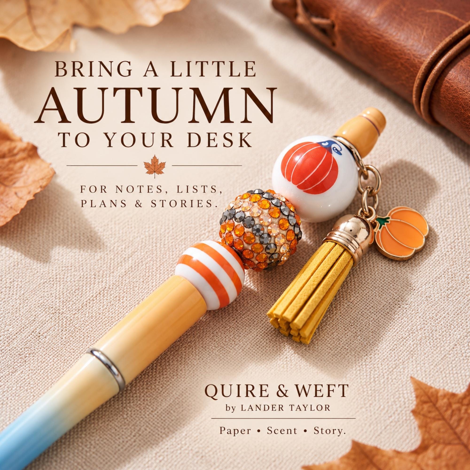 Fall Beaded Pen with Pumpkin Charm, Handmade, Teacher Gift, view 6