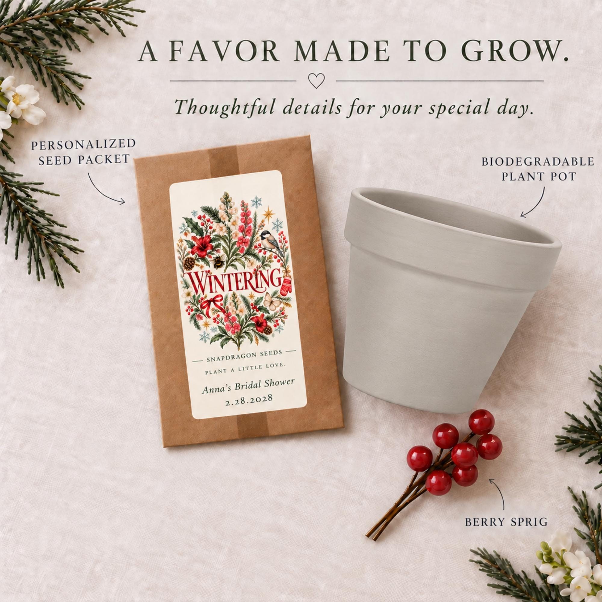 Personalized Winter Snapdragon Seed Favors, Baby Snapdragon Seeds, Terracotta Pot Planting Kit, view 4